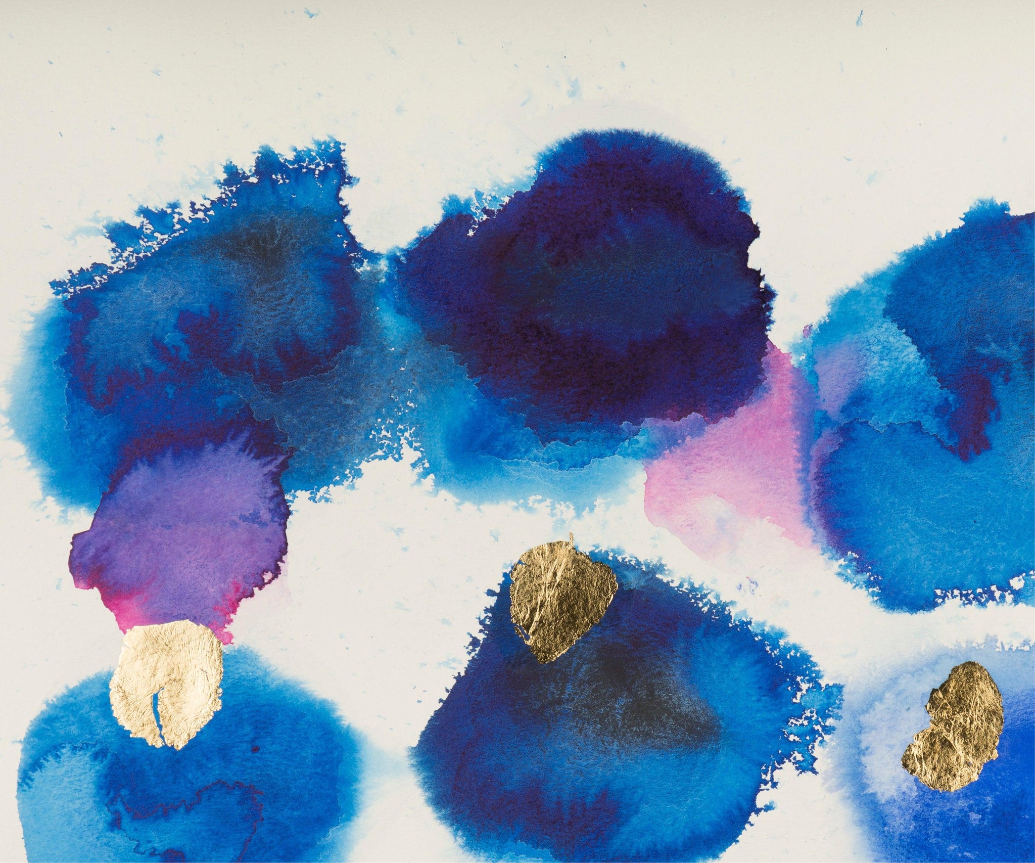 Blue Abstract watercolor gold leaf painting original wall art bedroom decor by Camilo Mattis - camilomattis.com
