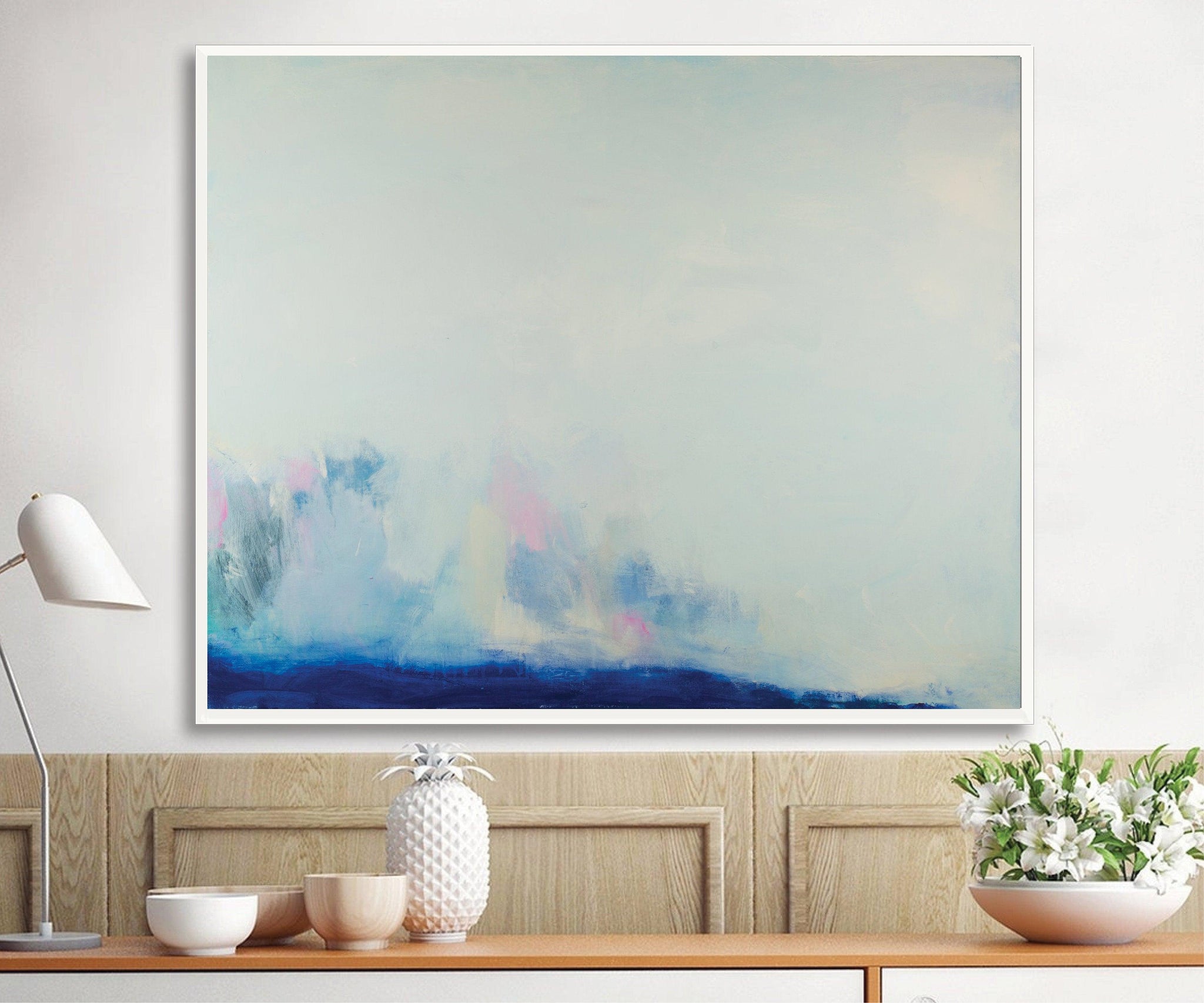 Light blue ocean cloud painting tale landscape original painting seascape painting on canvas by Camilo Mattis - camilomattis.com