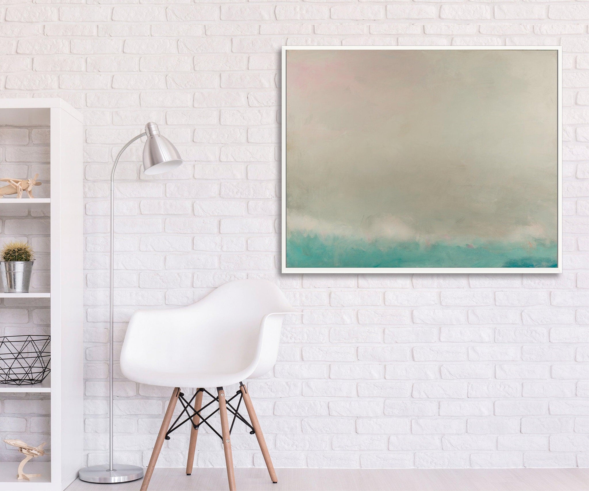 Teal minimalist abstract wall art, modern landscape art extra large wall art by Camilo Mattis