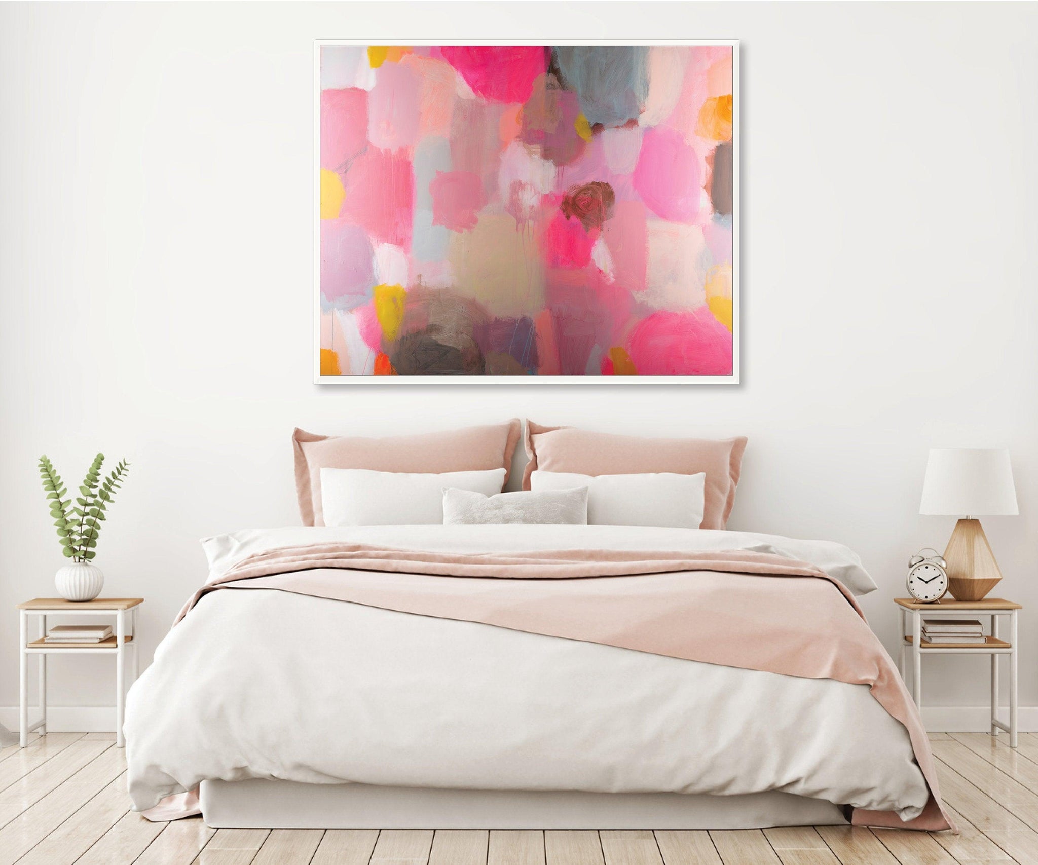Colorful red pink extra large modern wall art, Landscape print, large abstract painting print, pink and yellow painting, acrylic abstract - camilomattis.com