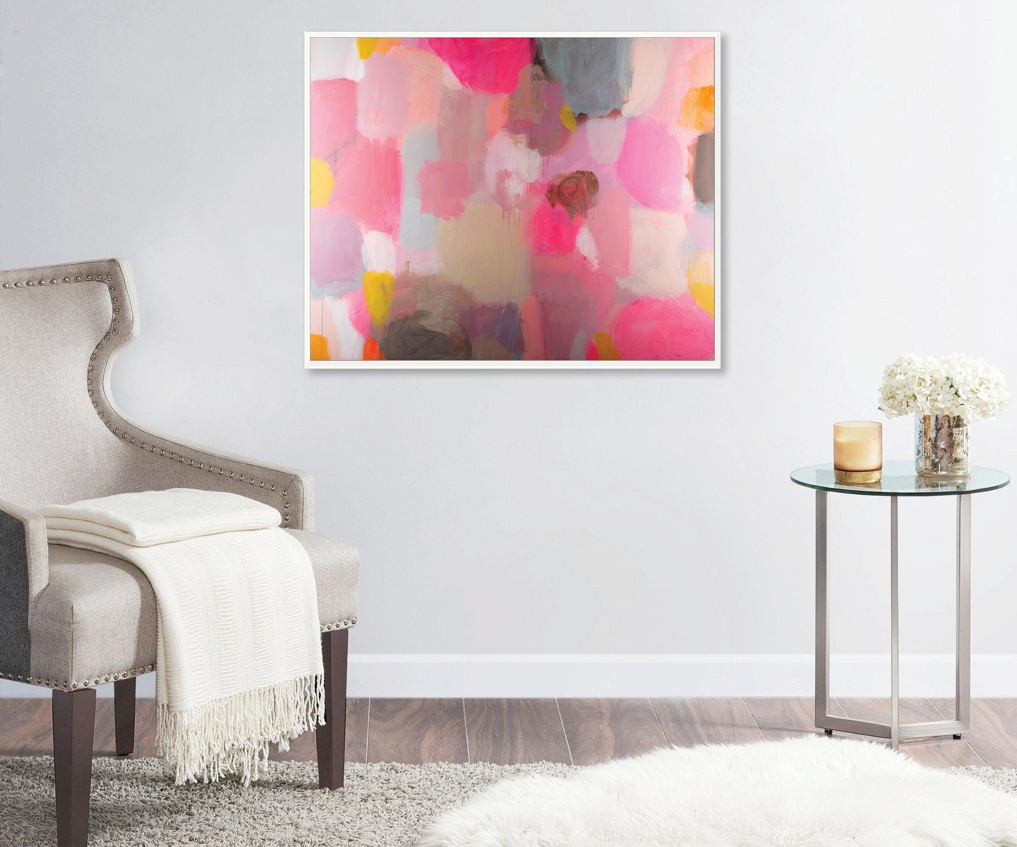 Colorful red pink extra large modern wall art, Landscape print, large abstract painting print, pink and yellow painting, acrylic abstract - camilomattis.com