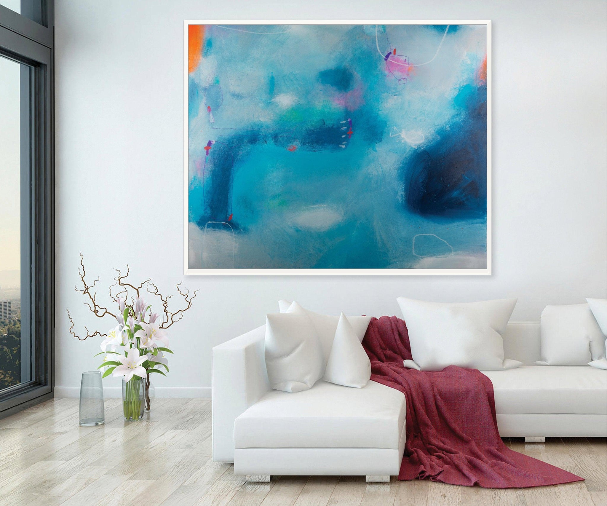 Extra large abstract print modern blue wall art, contemporary print blue minimalist painting print, acrylic abstract painting - camilomattis.com