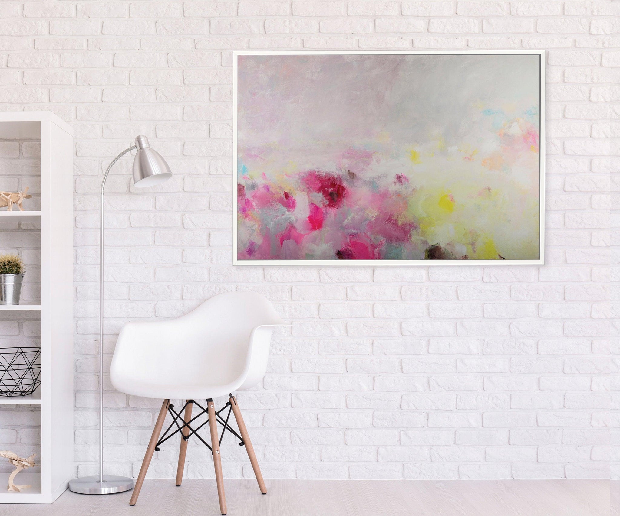 Extra large modern pink wall art, Landscape print, large abstract painting print, pink and yellow painting, acrylic abstract painting - camilomattis.com
