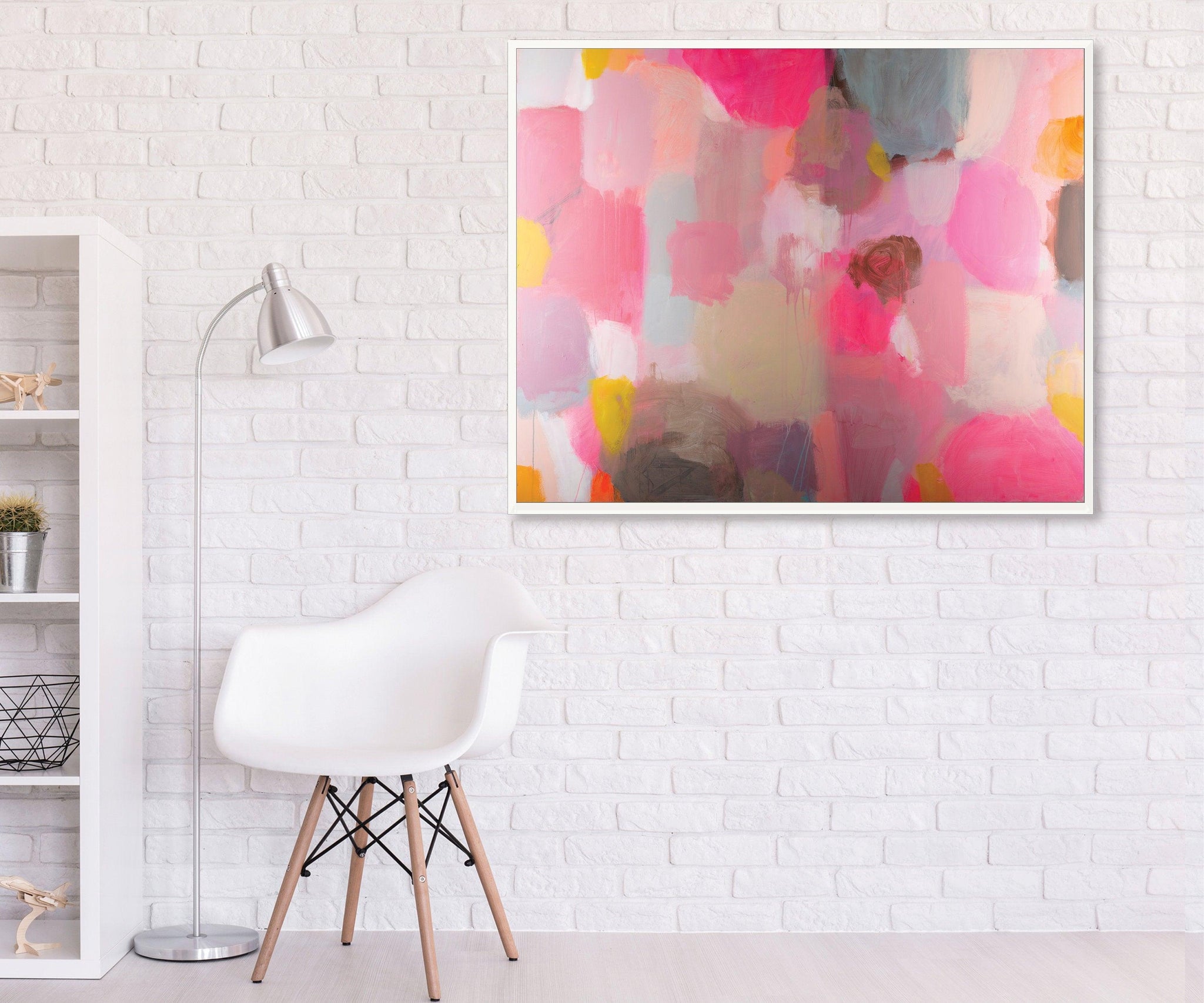Colorful red pink extra large modern wall art, Landscape print, large abstract painting print, pink and yellow painting, acrylic abstract - camilomattis.com
