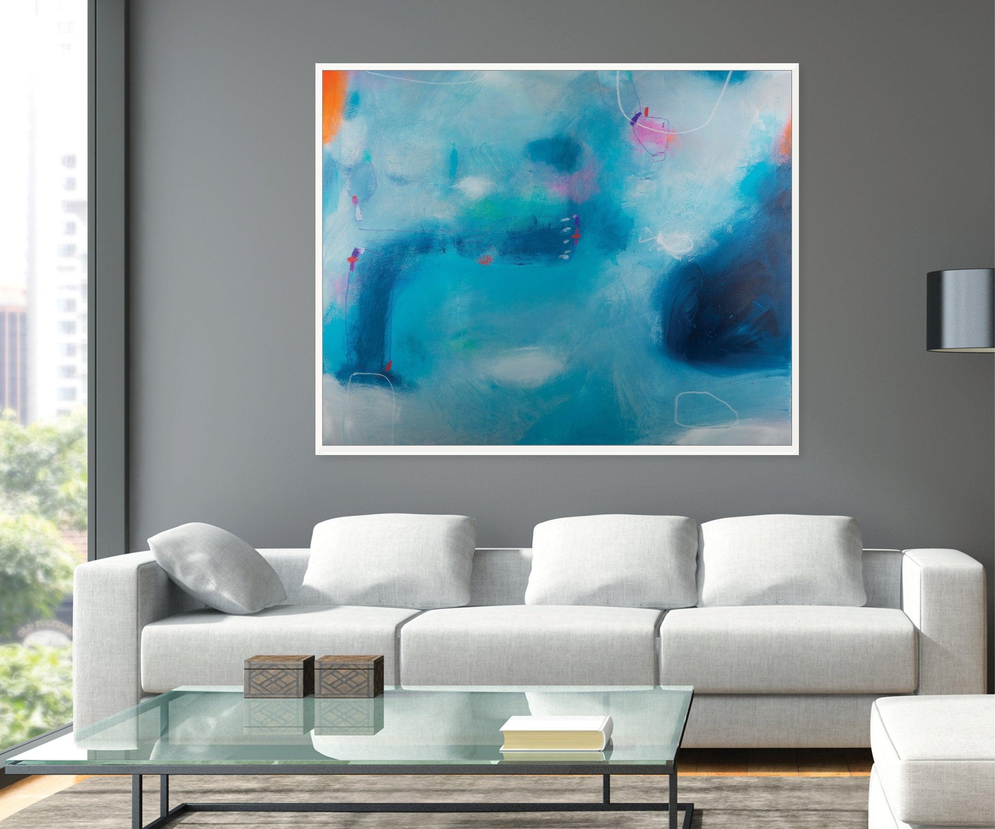 Extra large abstract print modern blue wall art, contemporary print blue minimalist painting print, acrylic abstract painting - camilomattis.com