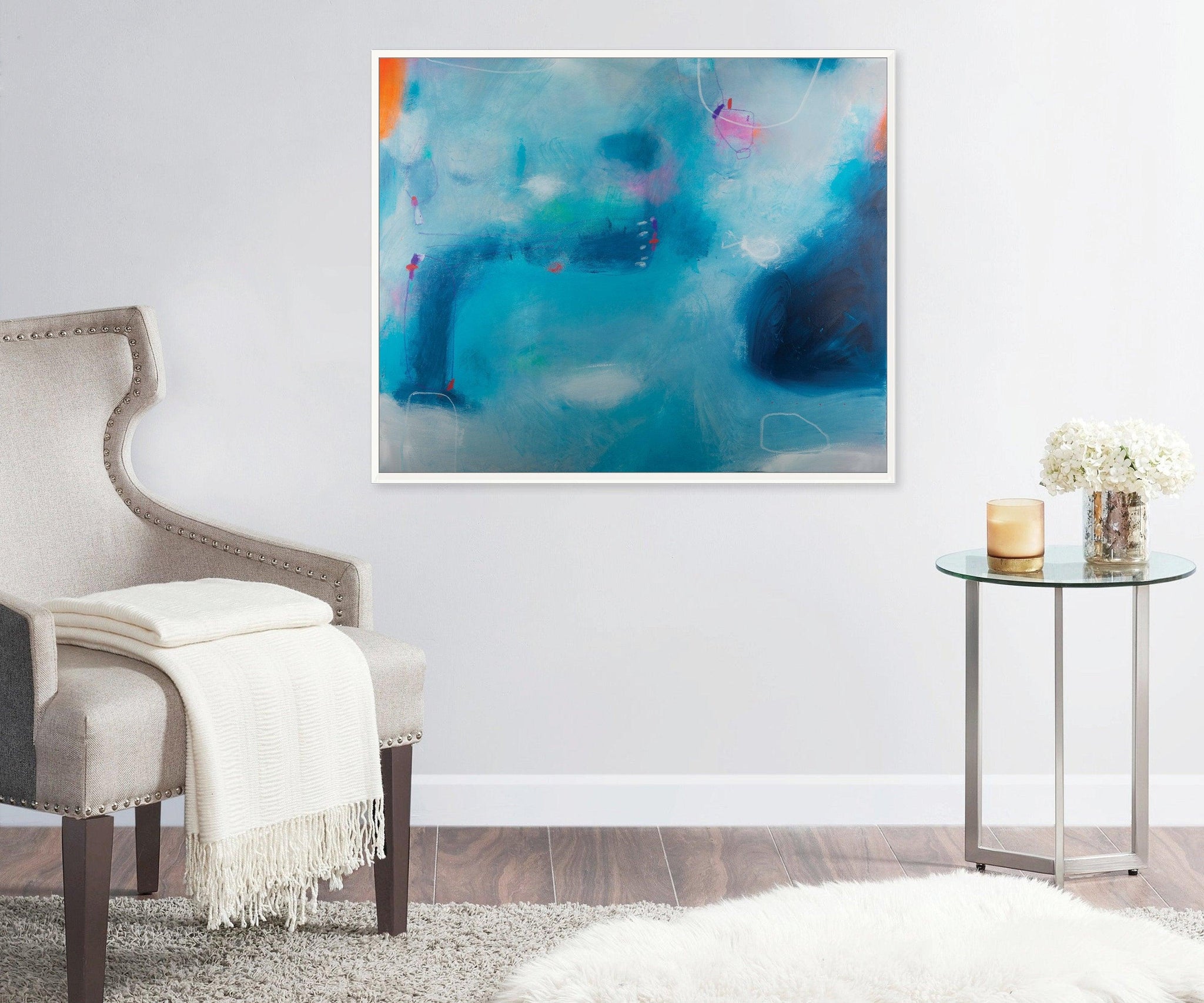Extra large abstract print modern blue wall art, contemporary print blue minimalist painting print, acrylic abstract painting - camilomattis.com
