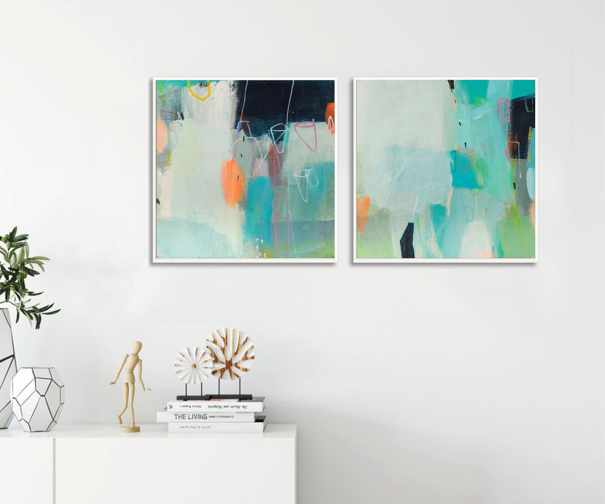 Original abstract art set teal wall art Set of 2 geometric colorful wall art paintings painting abstract by Camilo Matiz - camilomattis.com