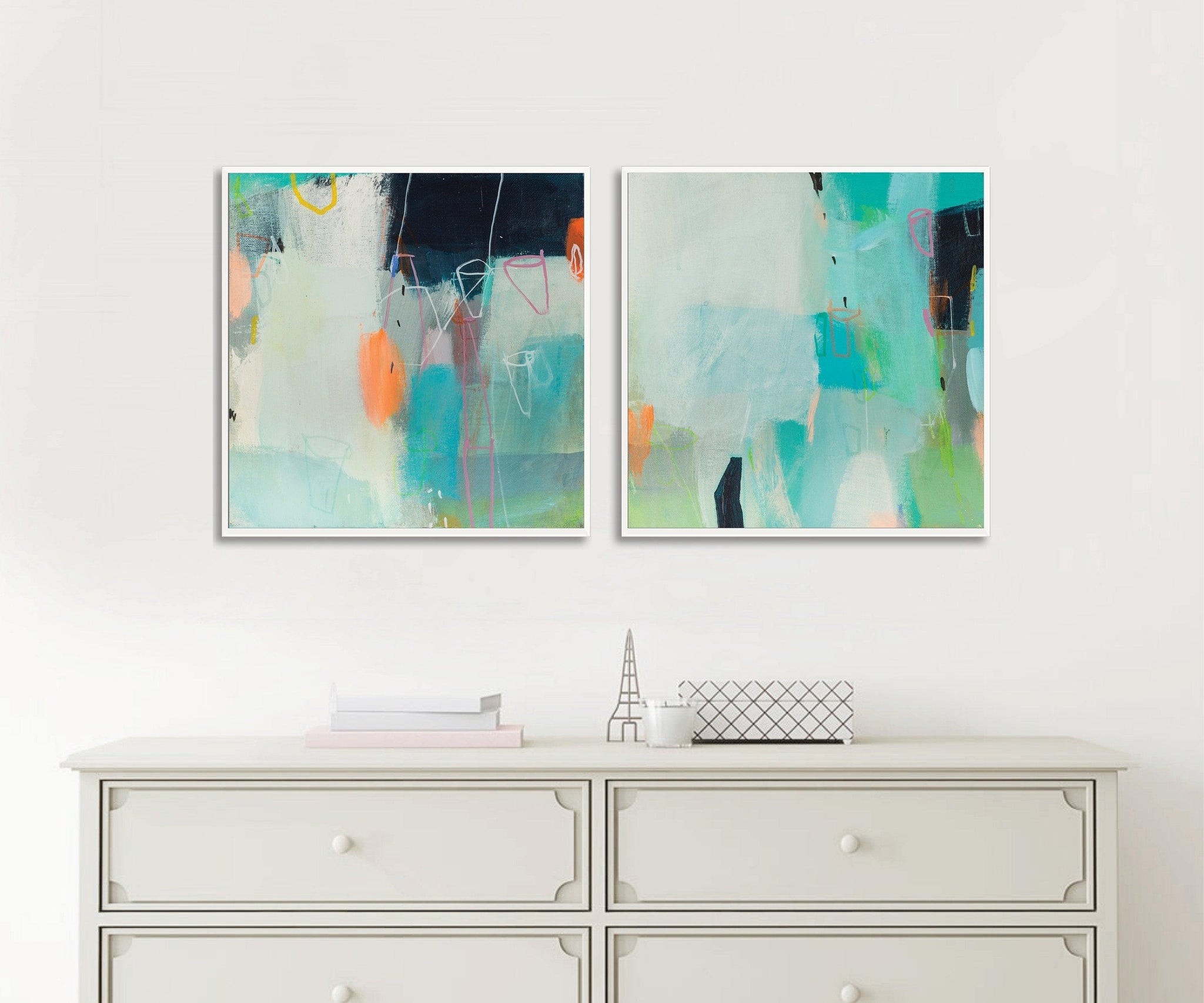 Original abstract art set teal wall art Set of 2 geometric colorful wall art paintings painting abstract by Camilo Matiz - camilomattis.com