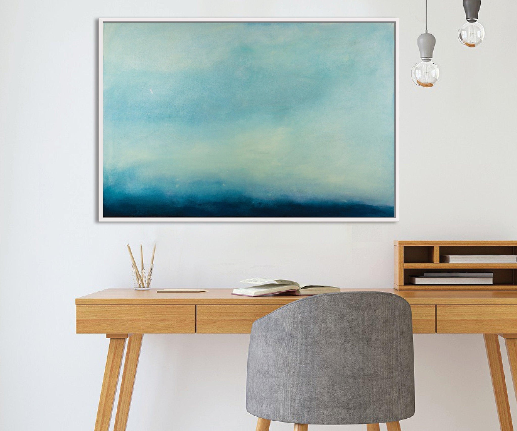 Landscape original painting Light blue ocean cloud painting tale seascape painting on canvas by Camilo Mattis - camilomattis.com
