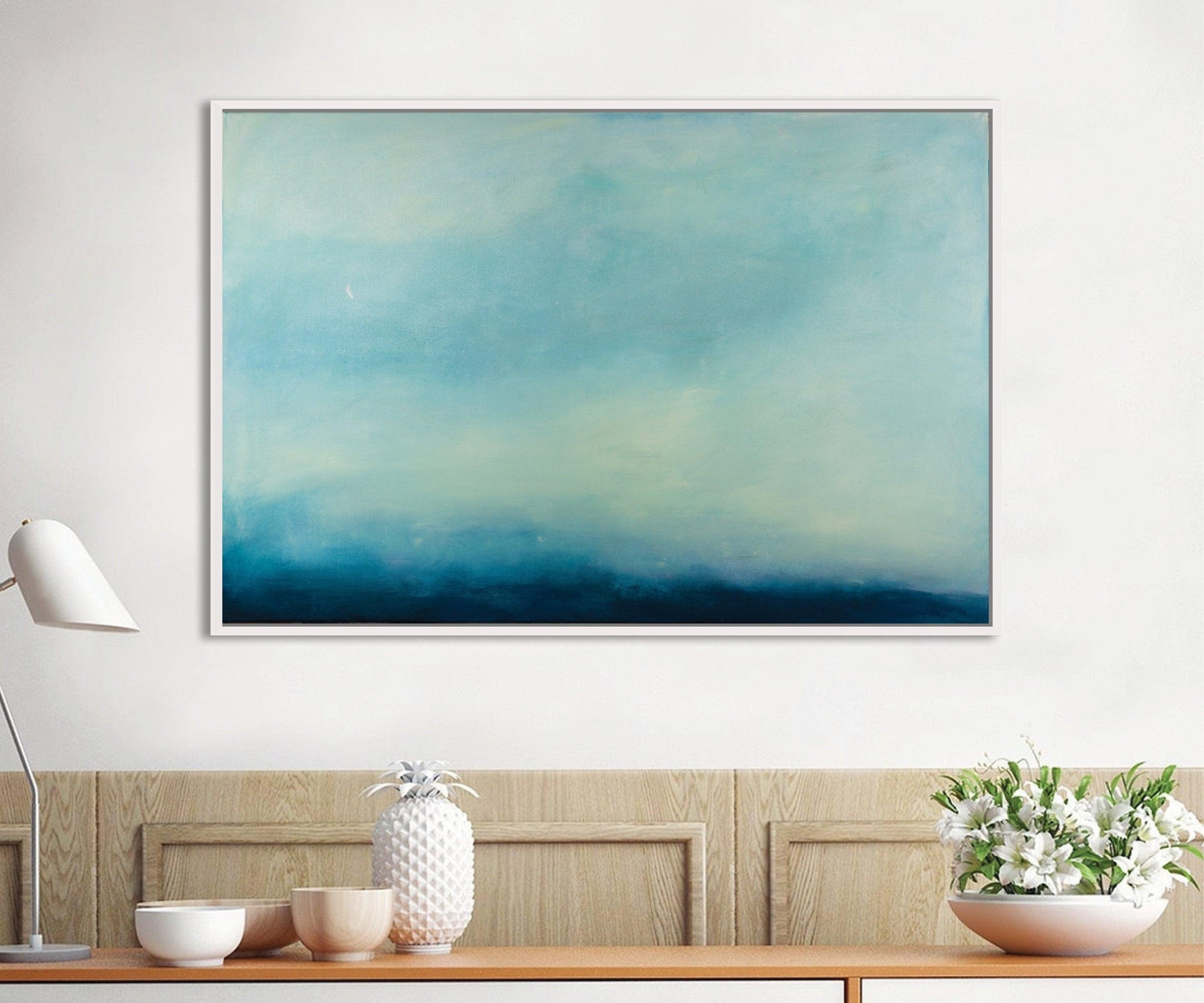 Landscape original painting Light blue ocean cloud painting tale seascape painting on canvas by Camilo Mattis - camilomattis.com