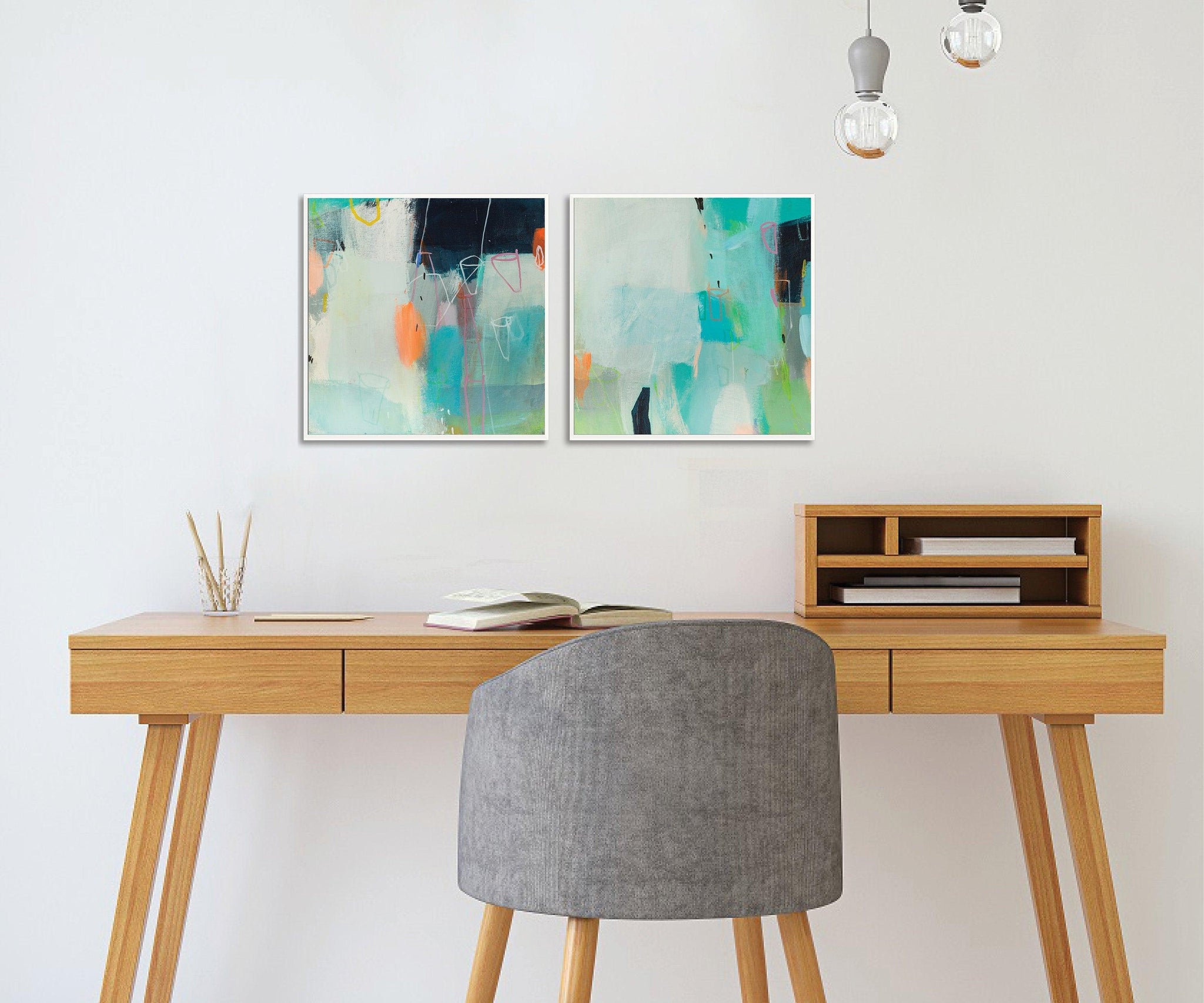 Original abstract art set teal wall art Set of 2 geometric colorful wall art paintings painting abstract by Camilo Matiz - camilomattis.com