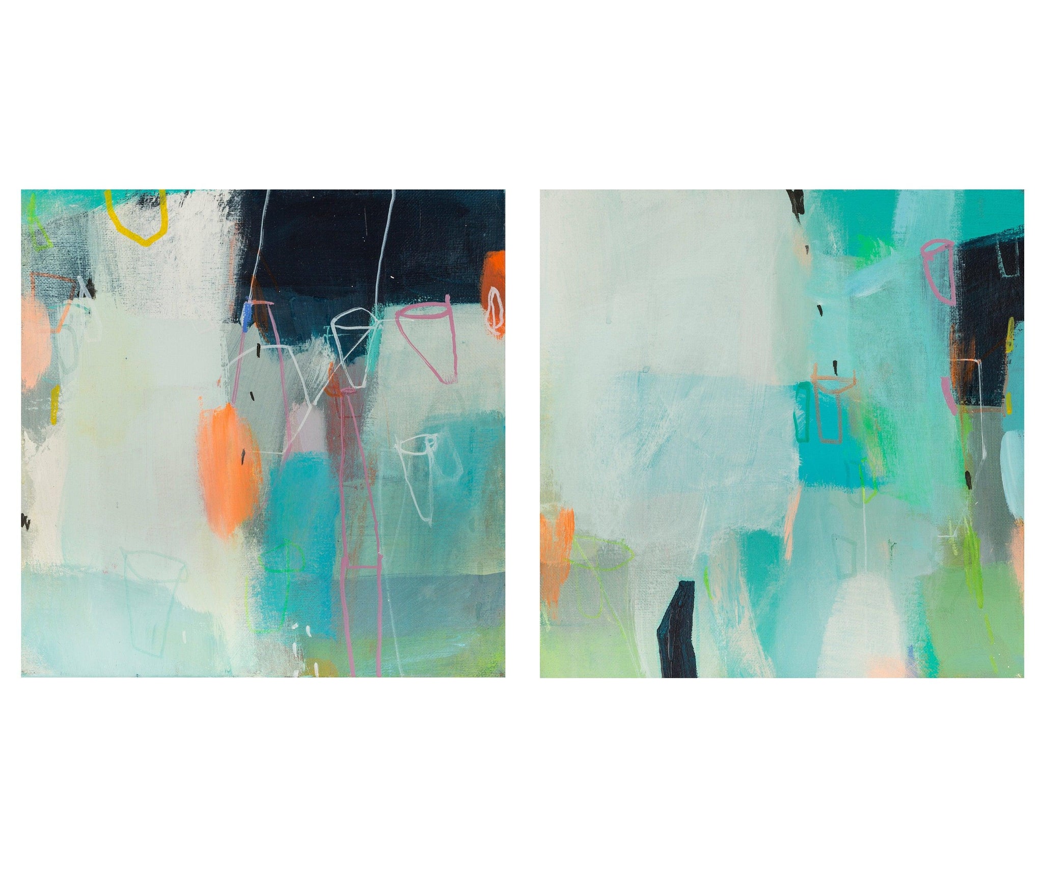 Original abstract art set teal wall art Set of 2 geometric colorful wall art paintings painting abstract by Camilo Matiz - camilomattis.com