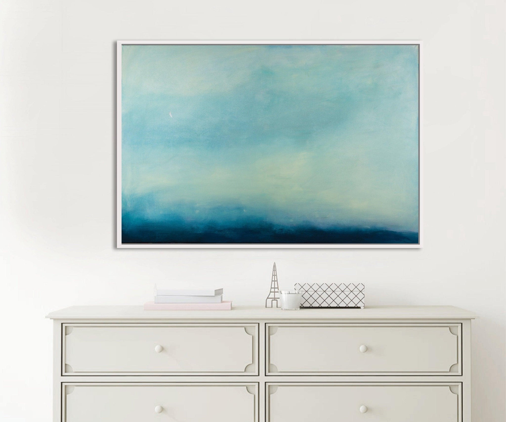 Landscape original painting Light blue ocean cloud painting tale seascape painting on canvas by Camilo Mattis - camilomattis.com