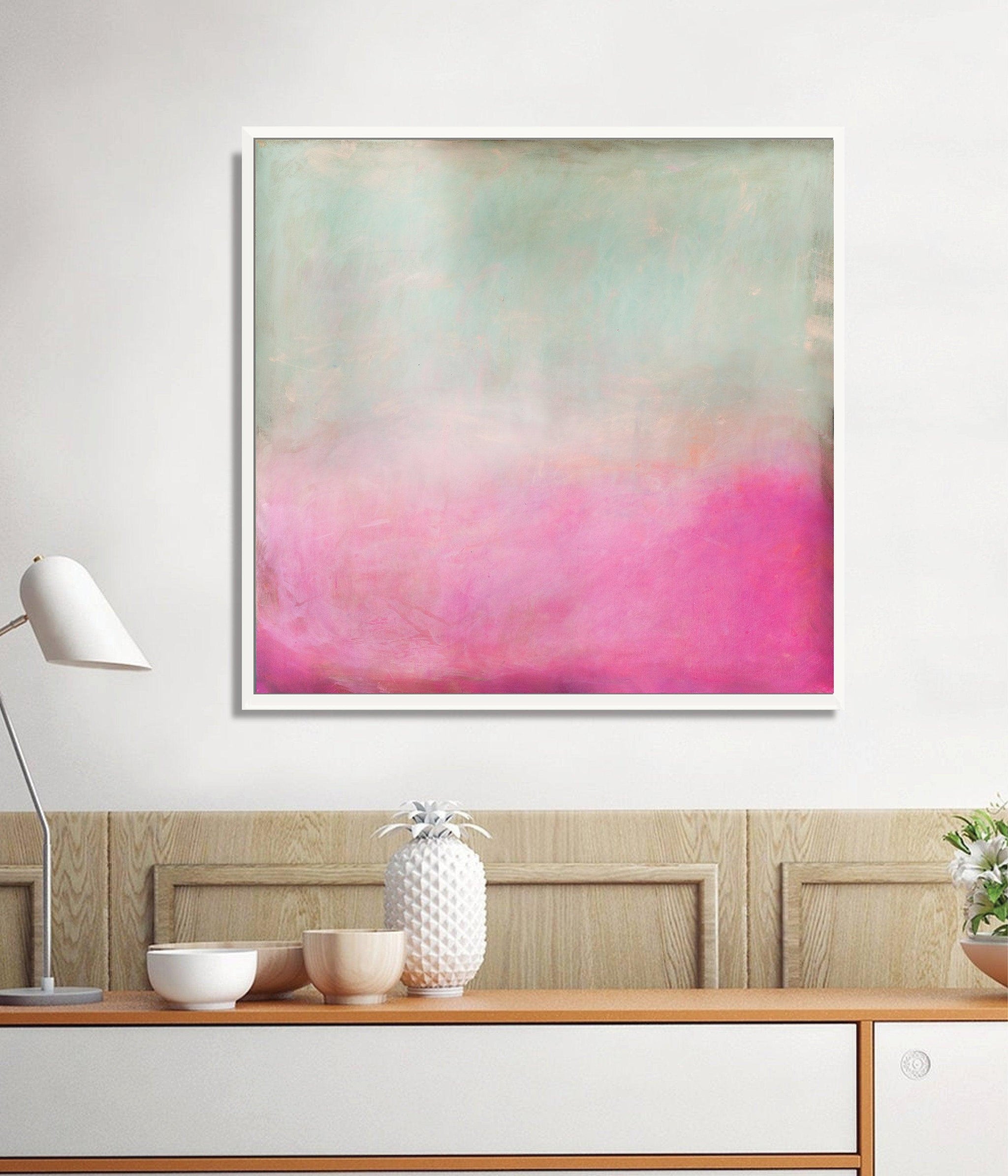 pink and green abstract art print, Extra large pink wall art print, Pink abstract landscape - camilomattis.com