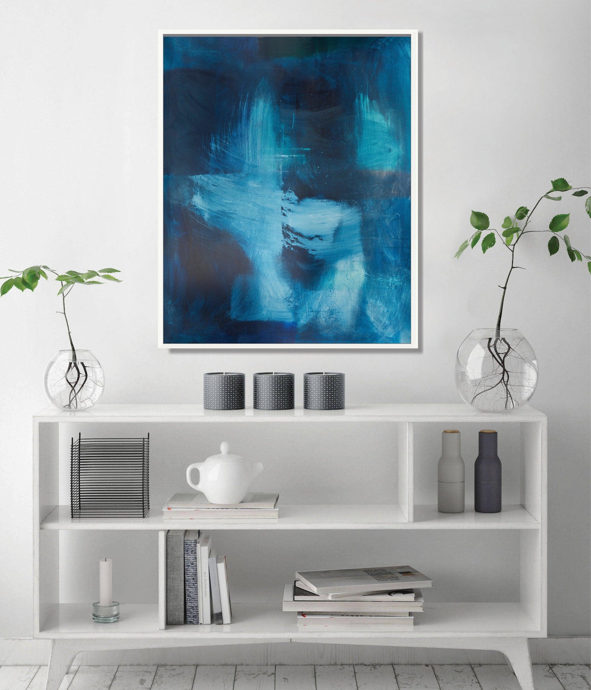 Deep blue art print, blue bed decor, Blue dorm wall art print, Blue minimalist home decor - camilomattis.com