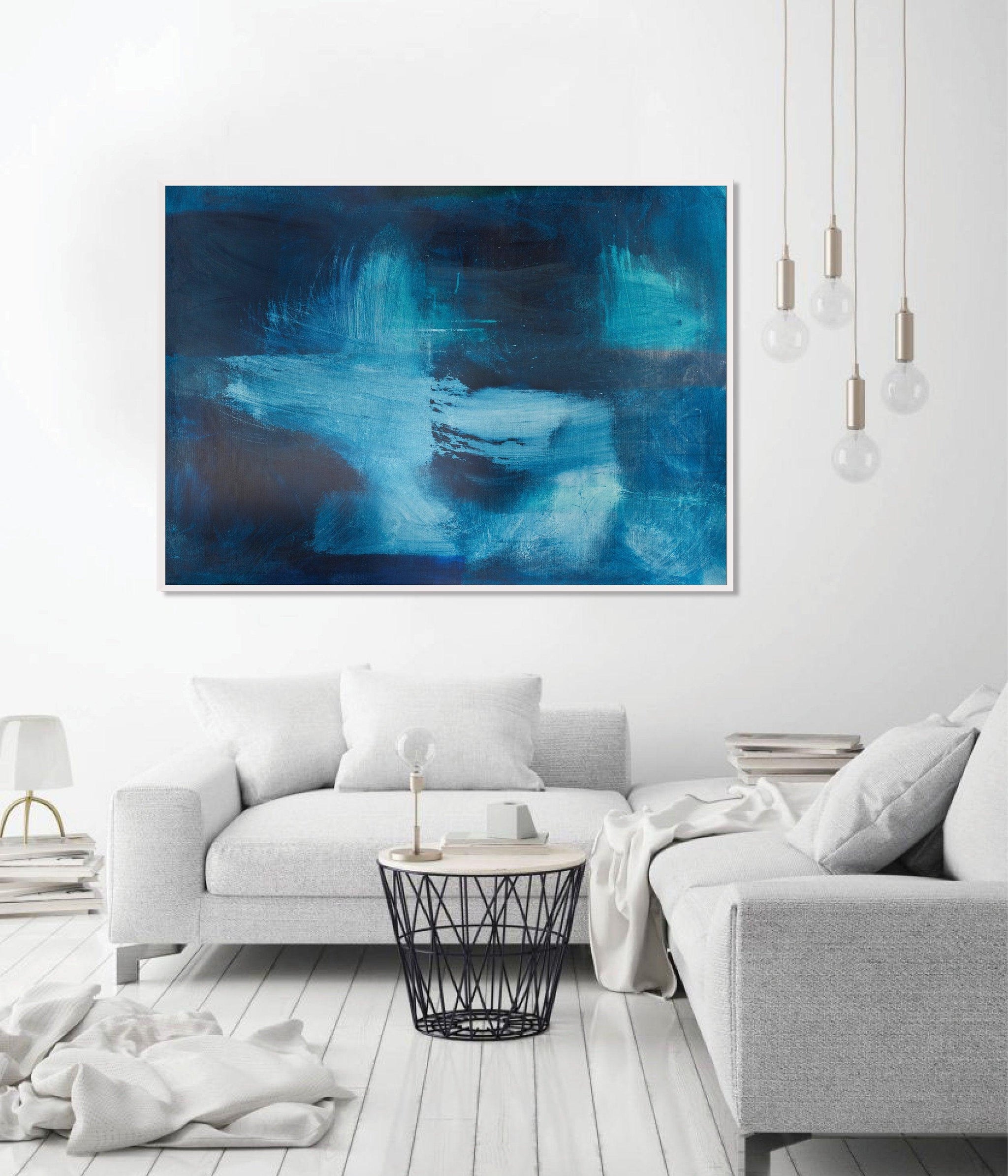 Deep blue art print, blue bed decor, Blue dorm wall art print, Blue minimalist home decor - camilomattis.com