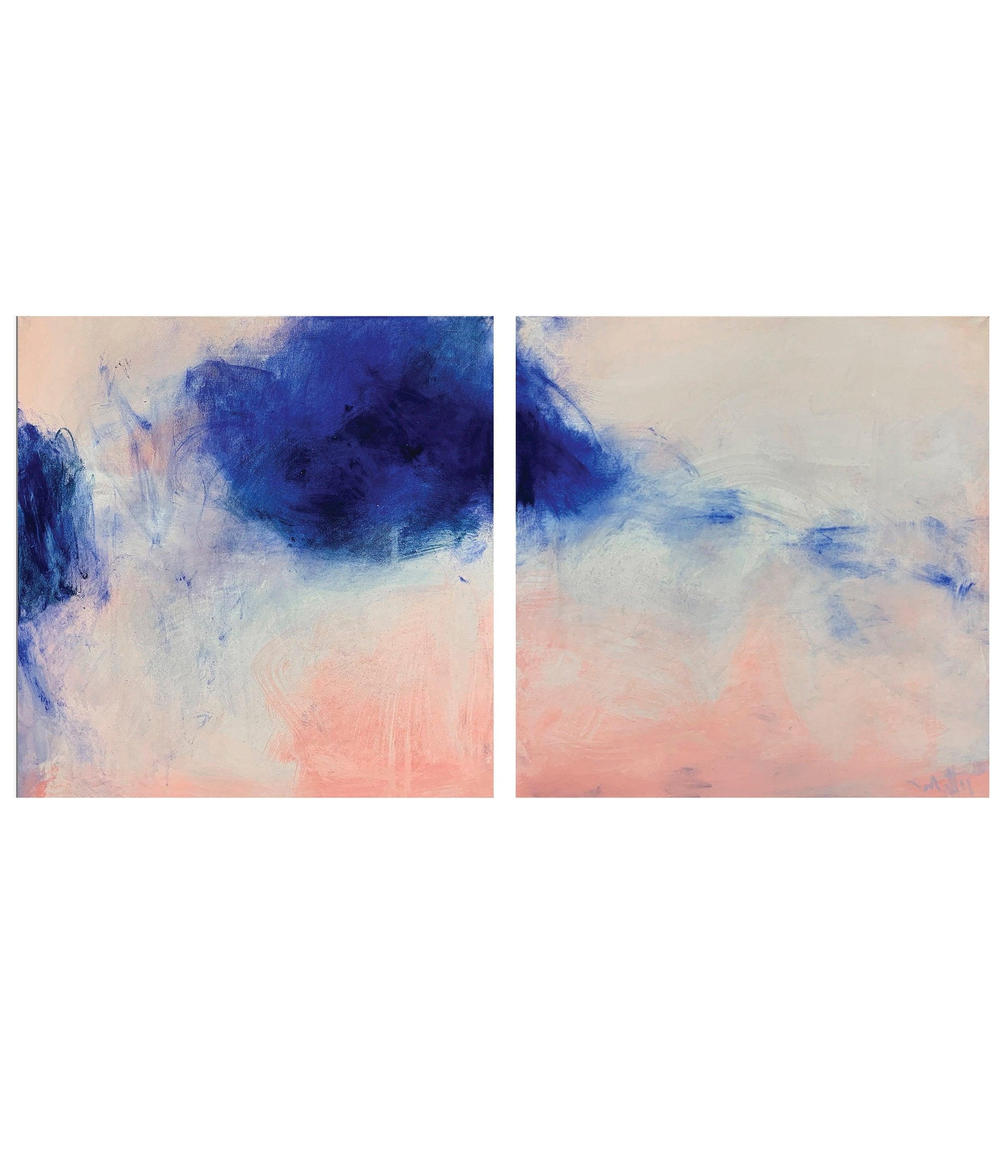 Blush pink wall art set, Coastal wall art set, Navy blue wall art - camilomattis.com
