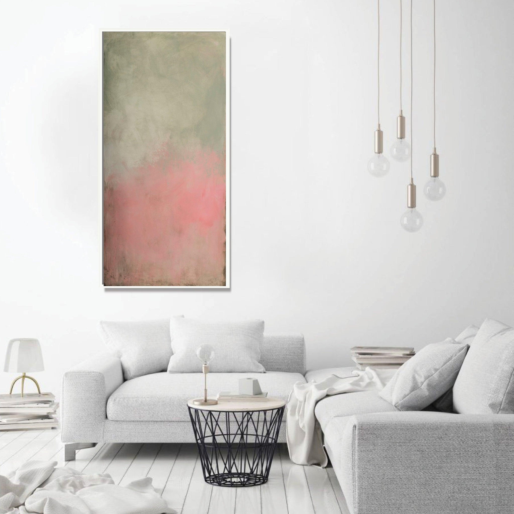 Green minimalist Abstract fine art originalt, Large wall art, Abstract painting green and pink - camilomattis.com
