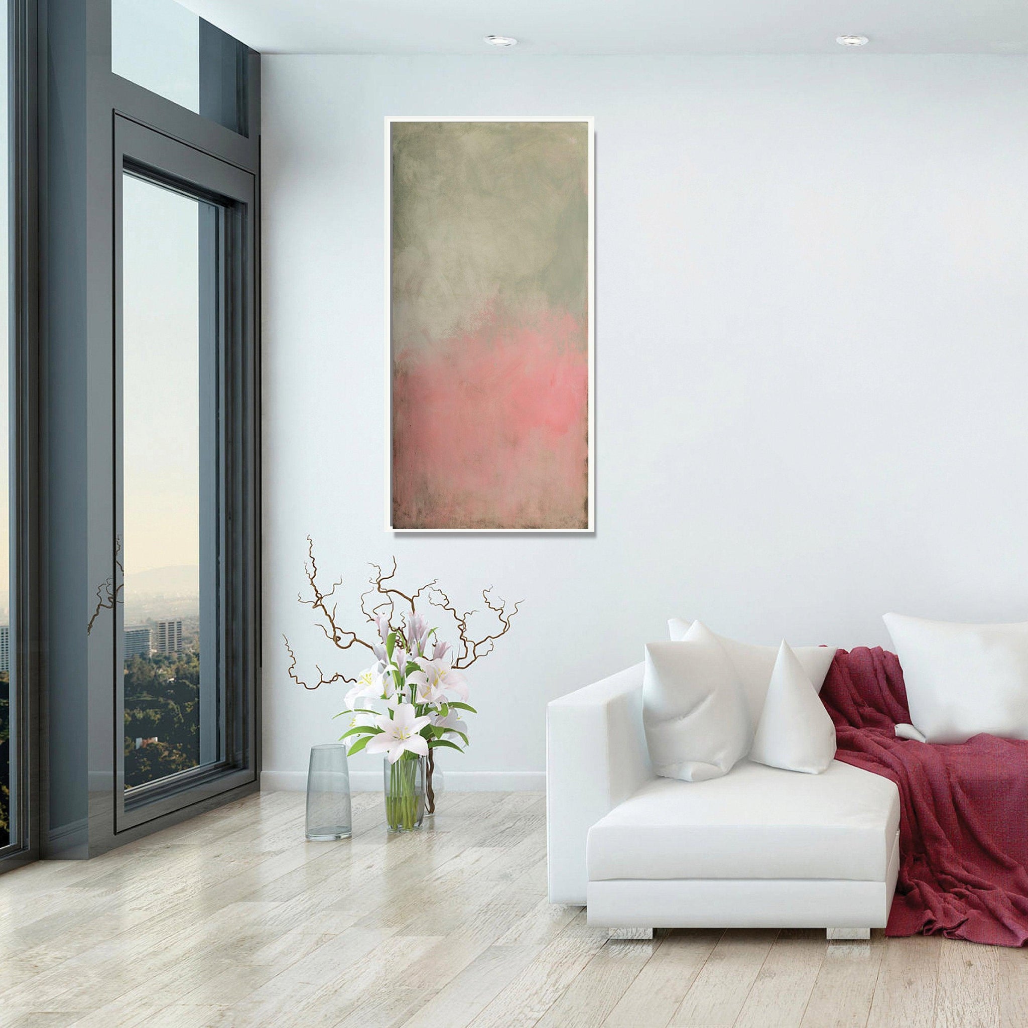 Green minimalist Abstract fine art originalt, Large wall art, Abstract painting green and pink - camilomattis.com