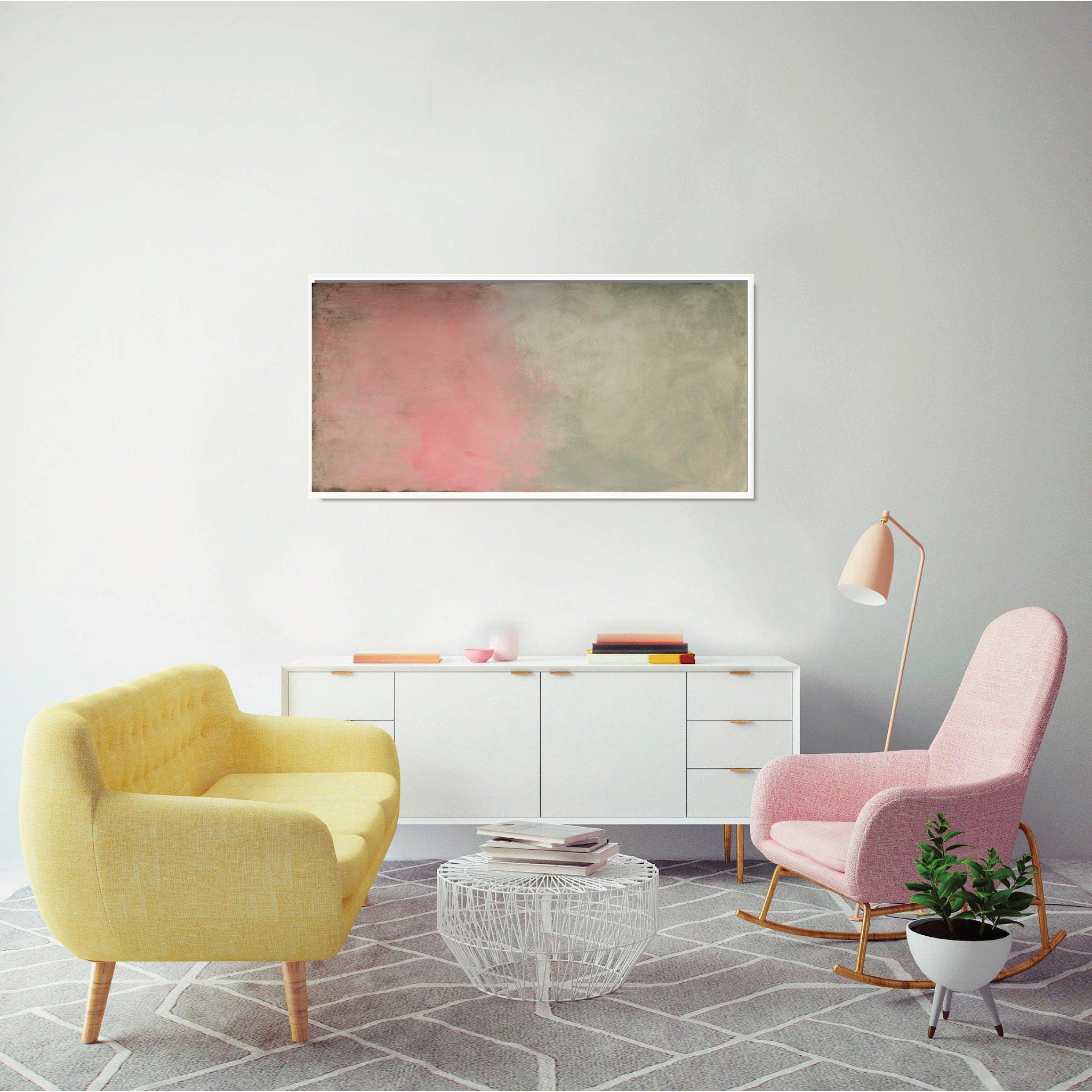 Green minimalist Abstract fine art originalt, Large wall art, Abstract painting green and pink - camilomattis.com