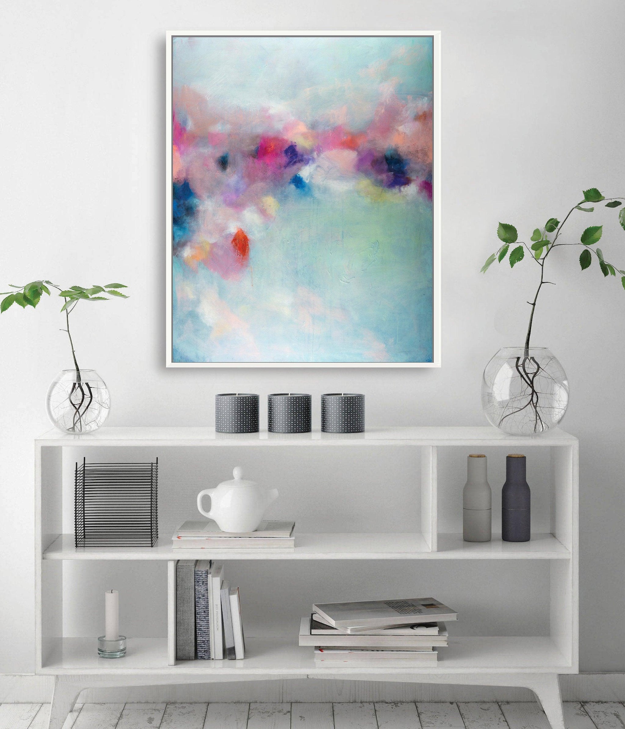 Blush pink large abstract print, turquoise extra large wall art print - camilomattis.com