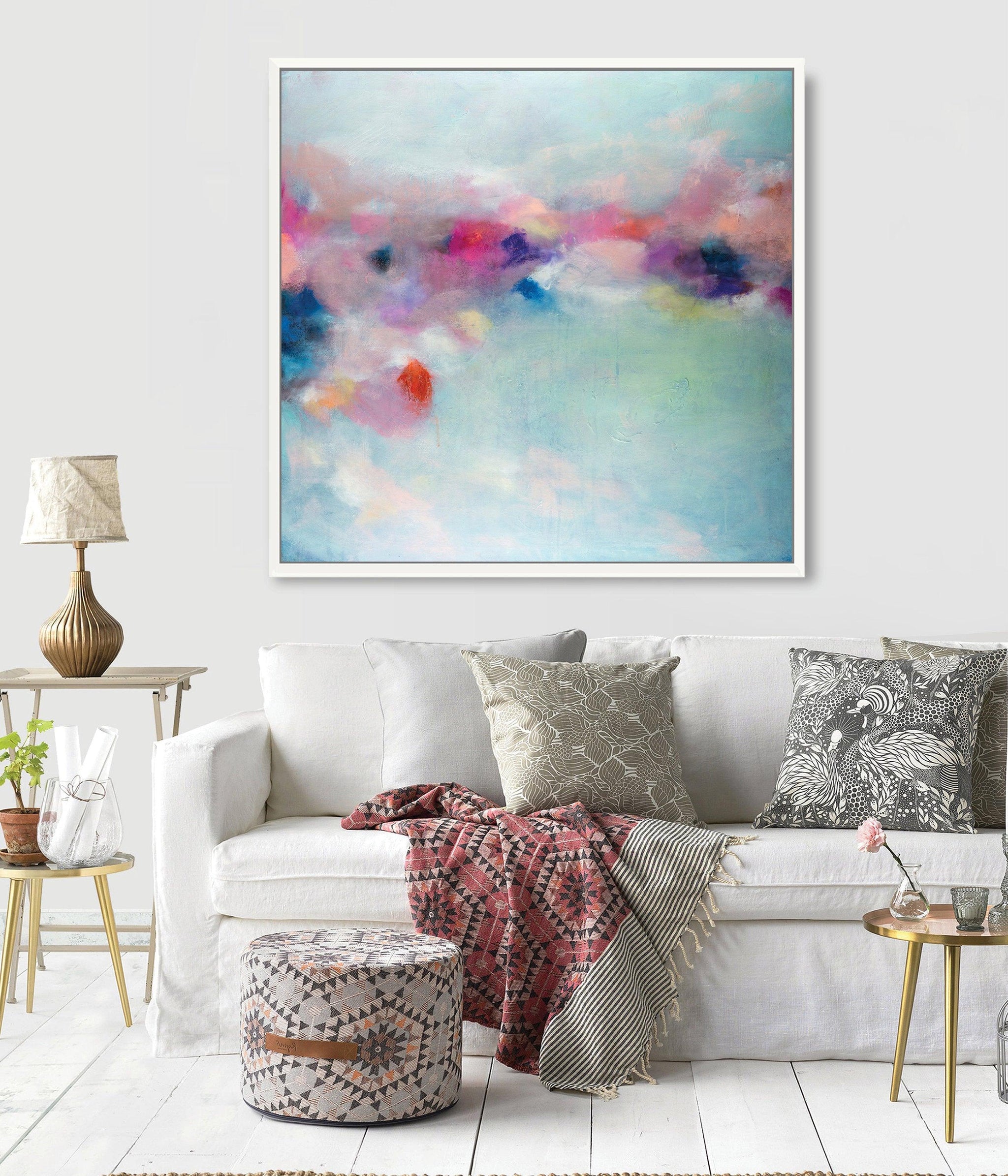 Blush pink large abstract print, turquoise extra large wall art print - camilomattis.com