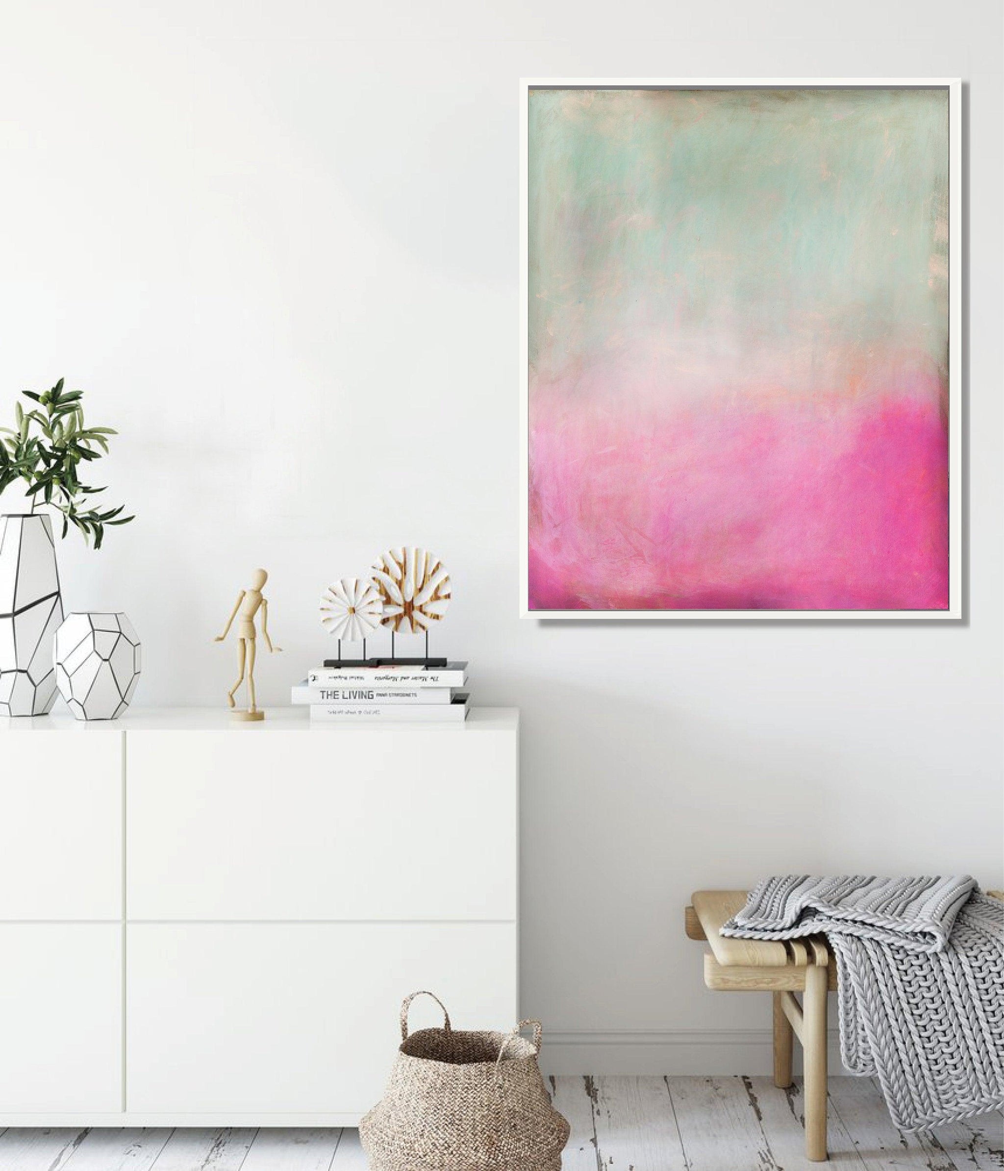 pink and green abstract art print, Extra large pink wall art print, Pink abstract landscape - camilomattis.com