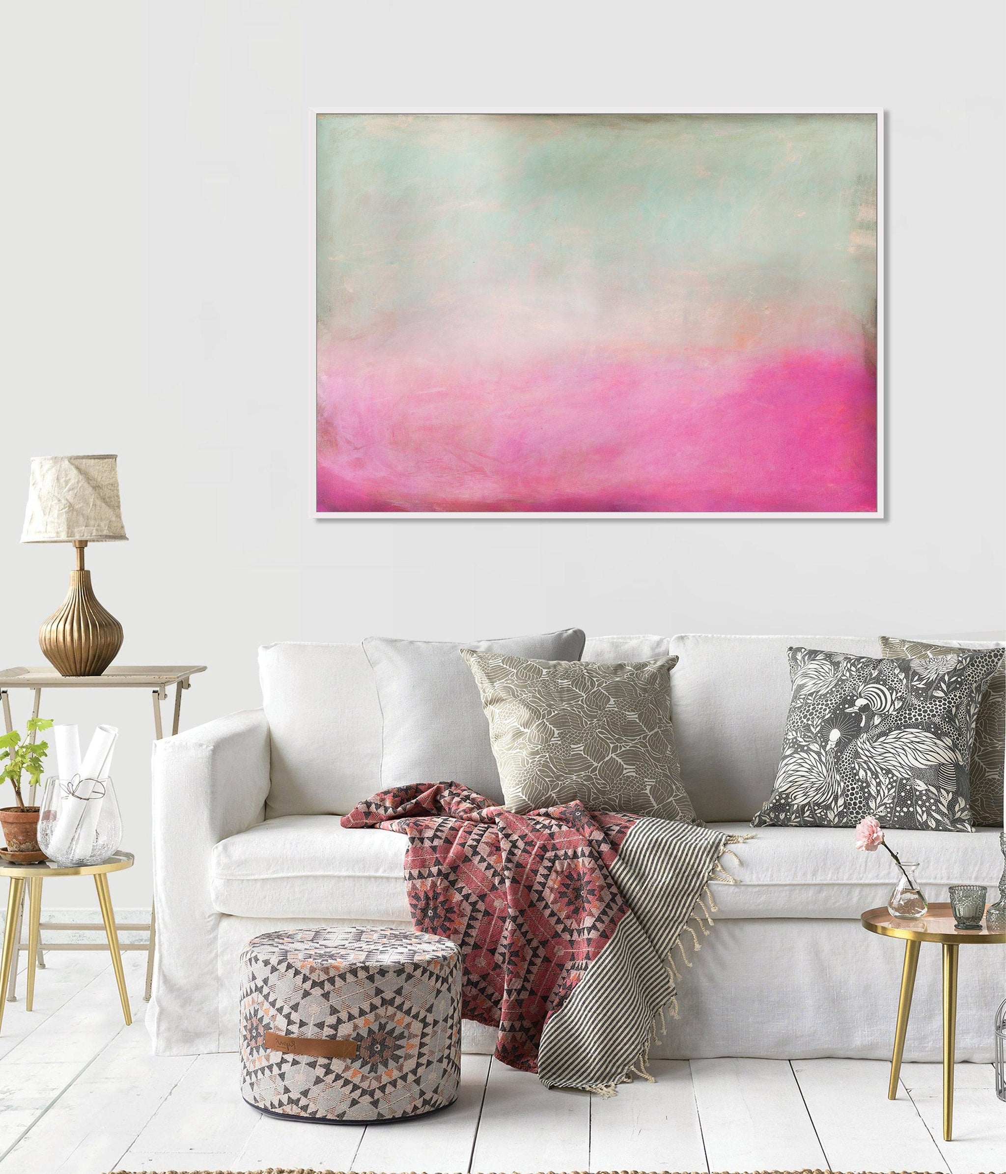 pink and green abstract art print, Extra large pink wall art print, Pink abstract landscape - camilomattis.com