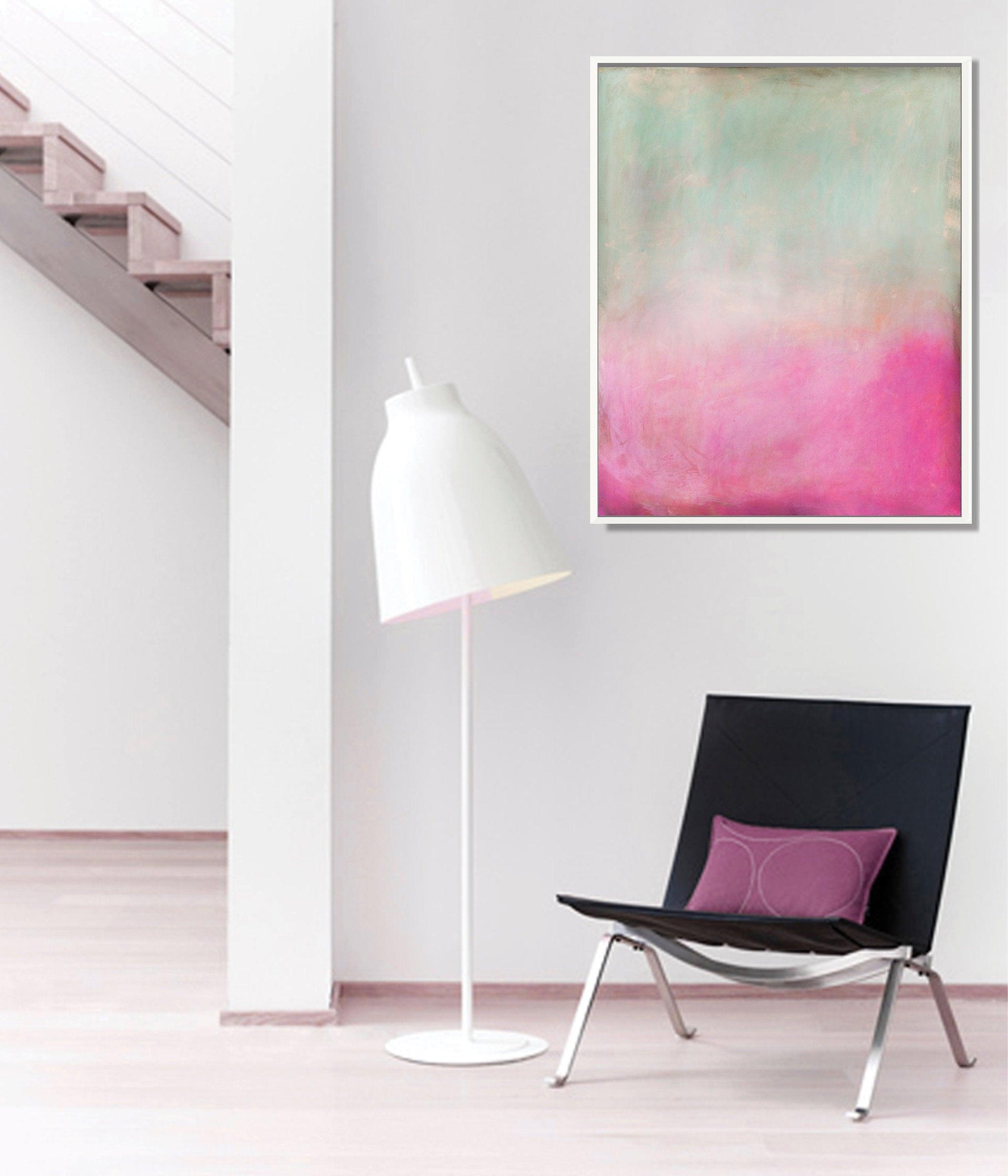 pink and green abstract art print, Extra large pink wall art print, Pink abstract landscape - camilomattis.com