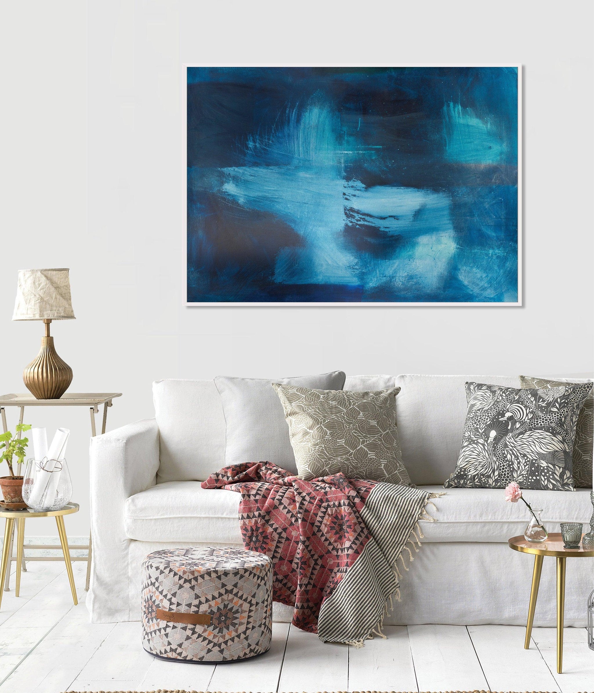 Deep blue art print, blue bed decor, Blue dorm wall art print, Blue minimalist home decor - camilomattis.com