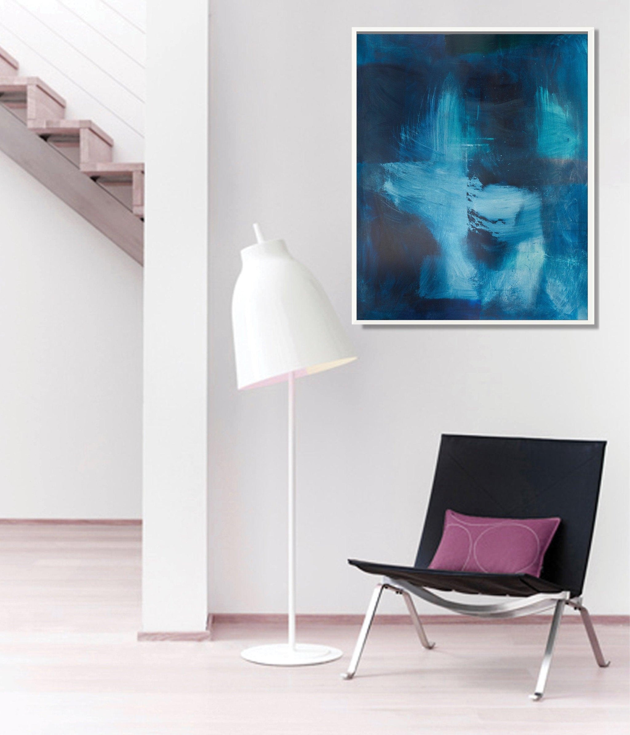 Deep blue art print, blue bed decor, Blue dorm wall art print, Blue minimalist home decor - camilomattis.com