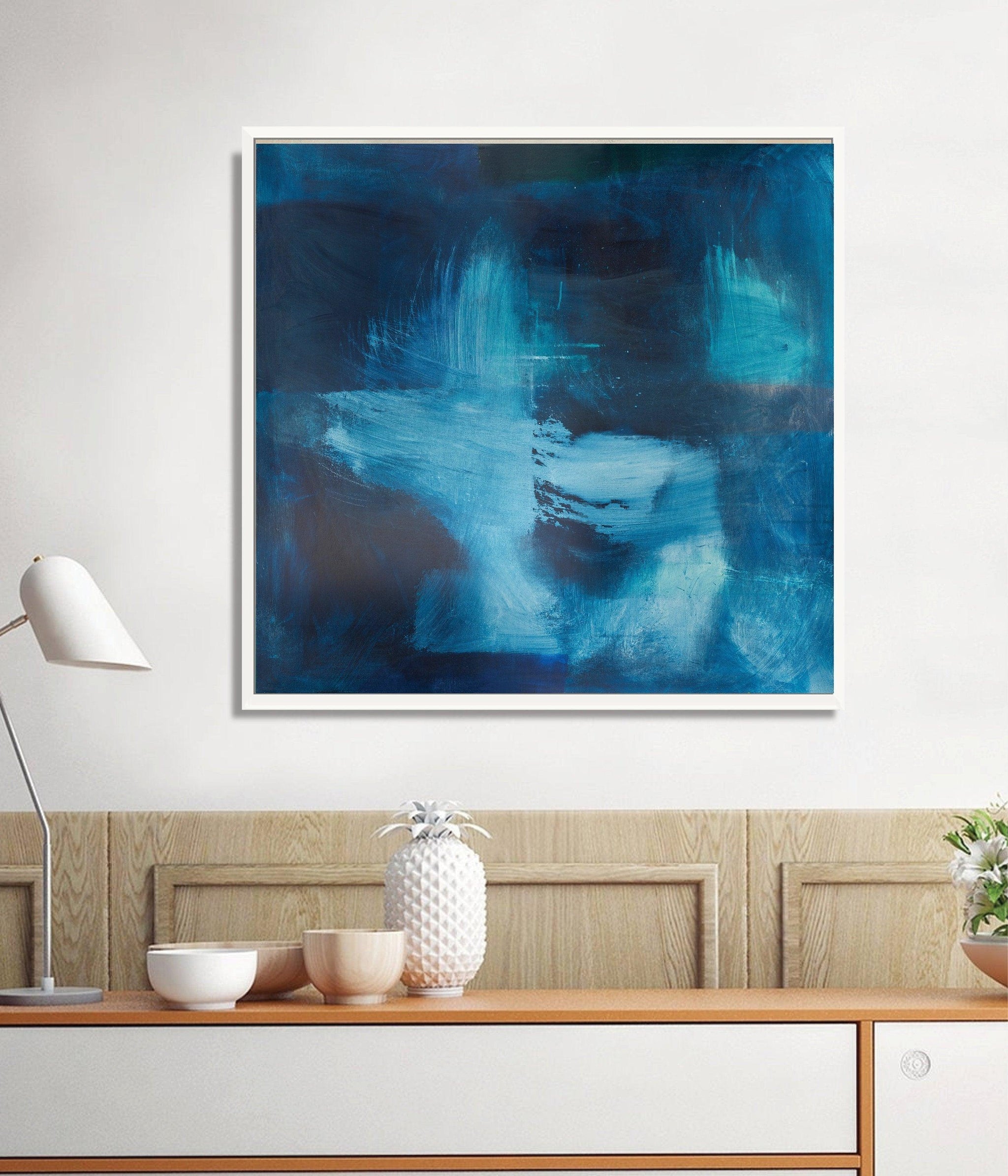 Deep blue art print, blue bed decor, Blue dorm wall art print, Blue minimalist home decor - camilomattis.com