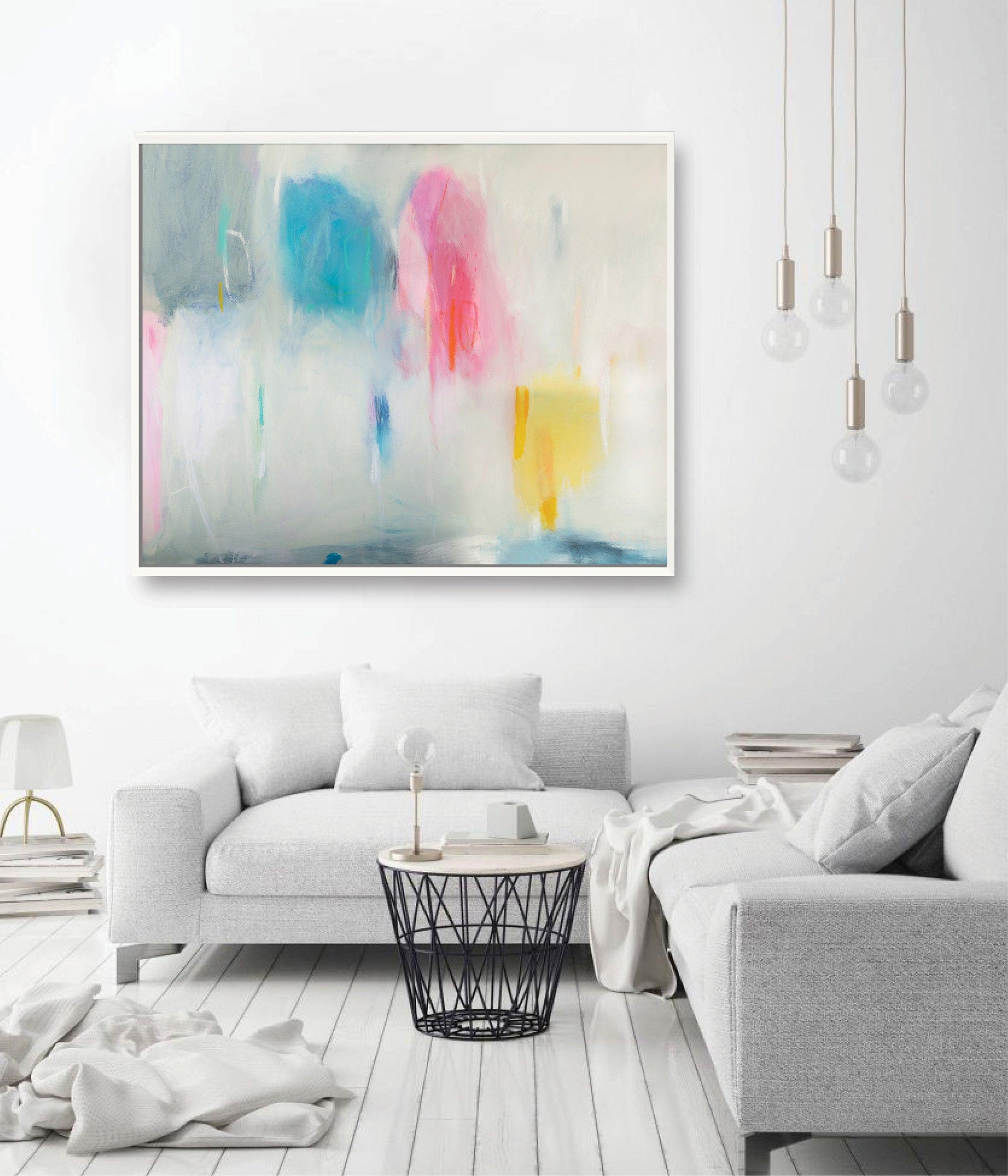 light blue abstract art print oversized wall art extra large wall print zen wall art - camilomattis.com