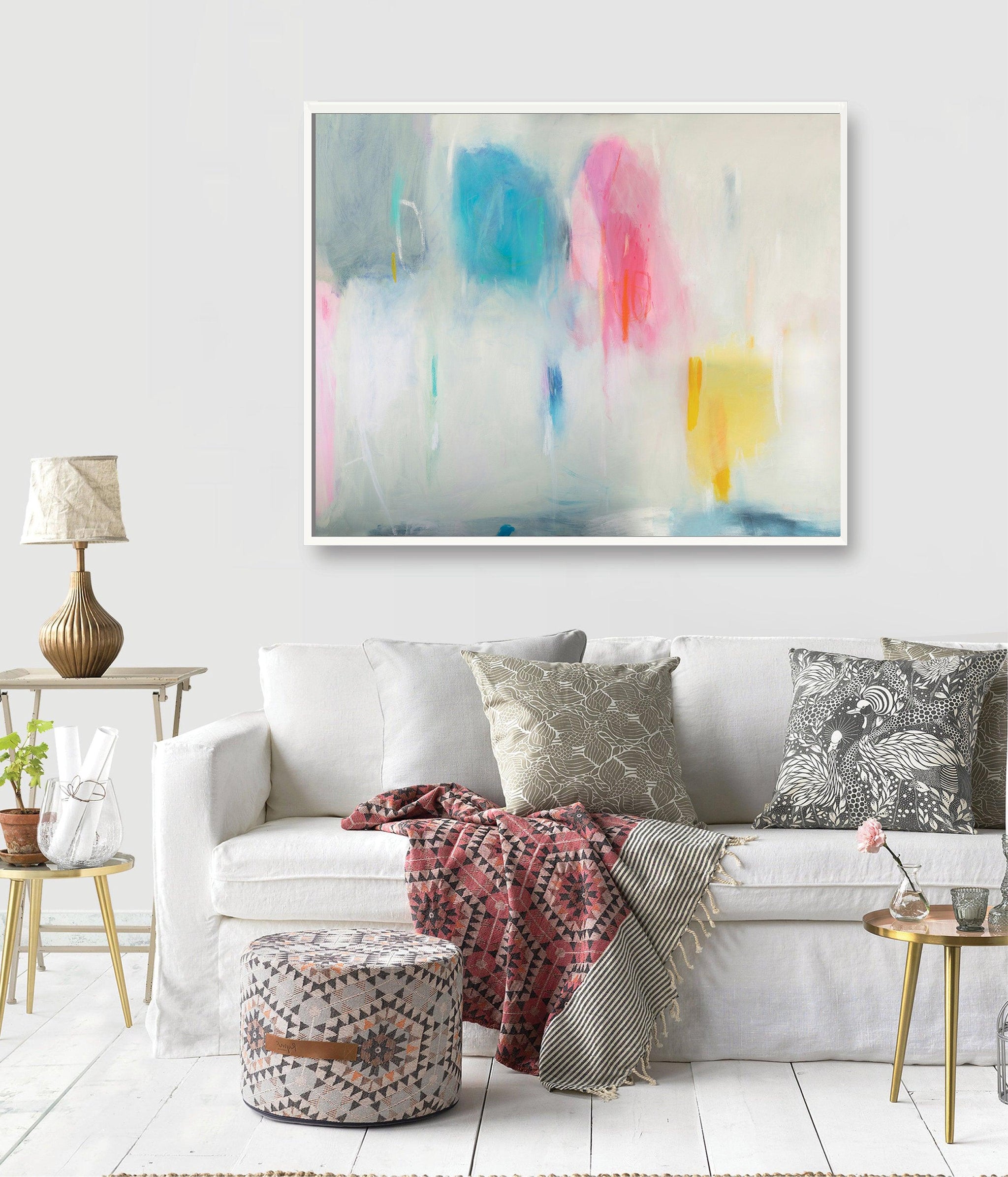 light blue abstract art print oversized wall art extra large wall print zen wall art - camilomattis.com