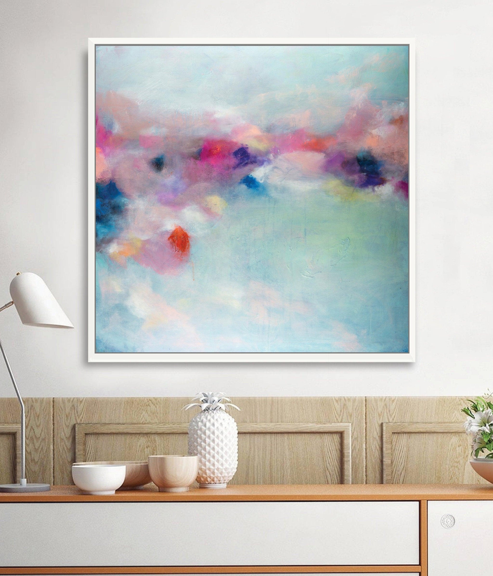 Blush pink large abstract print, turquoise extra large wall art print - camilomattis.com