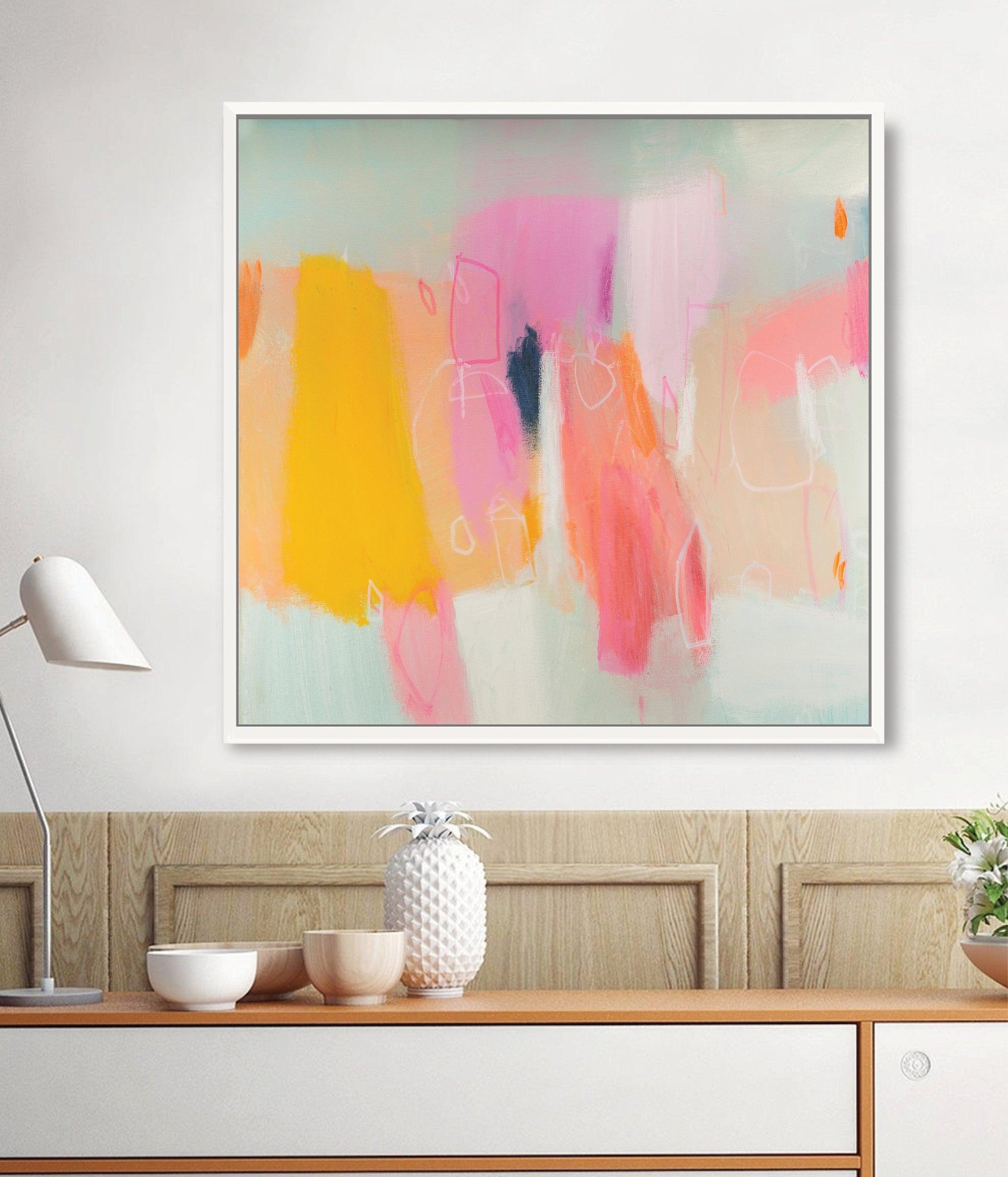 Yellow and pink abstract art print oversized wall art extra large wall print graffiti wall art - camilomattis.com