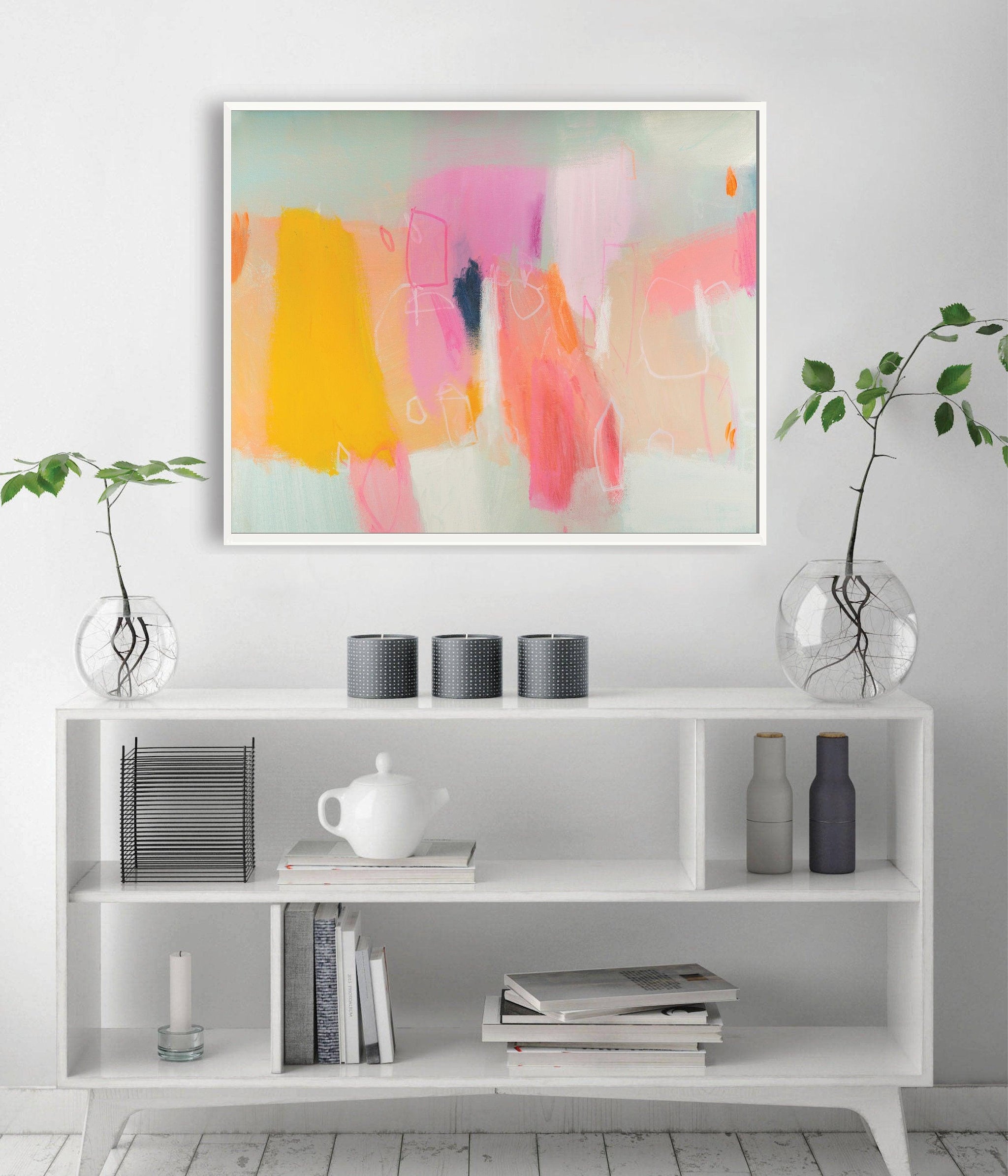 Yellow and pink abstract art print oversized wall art extra large wall print graffiti wall art - camilomattis.com