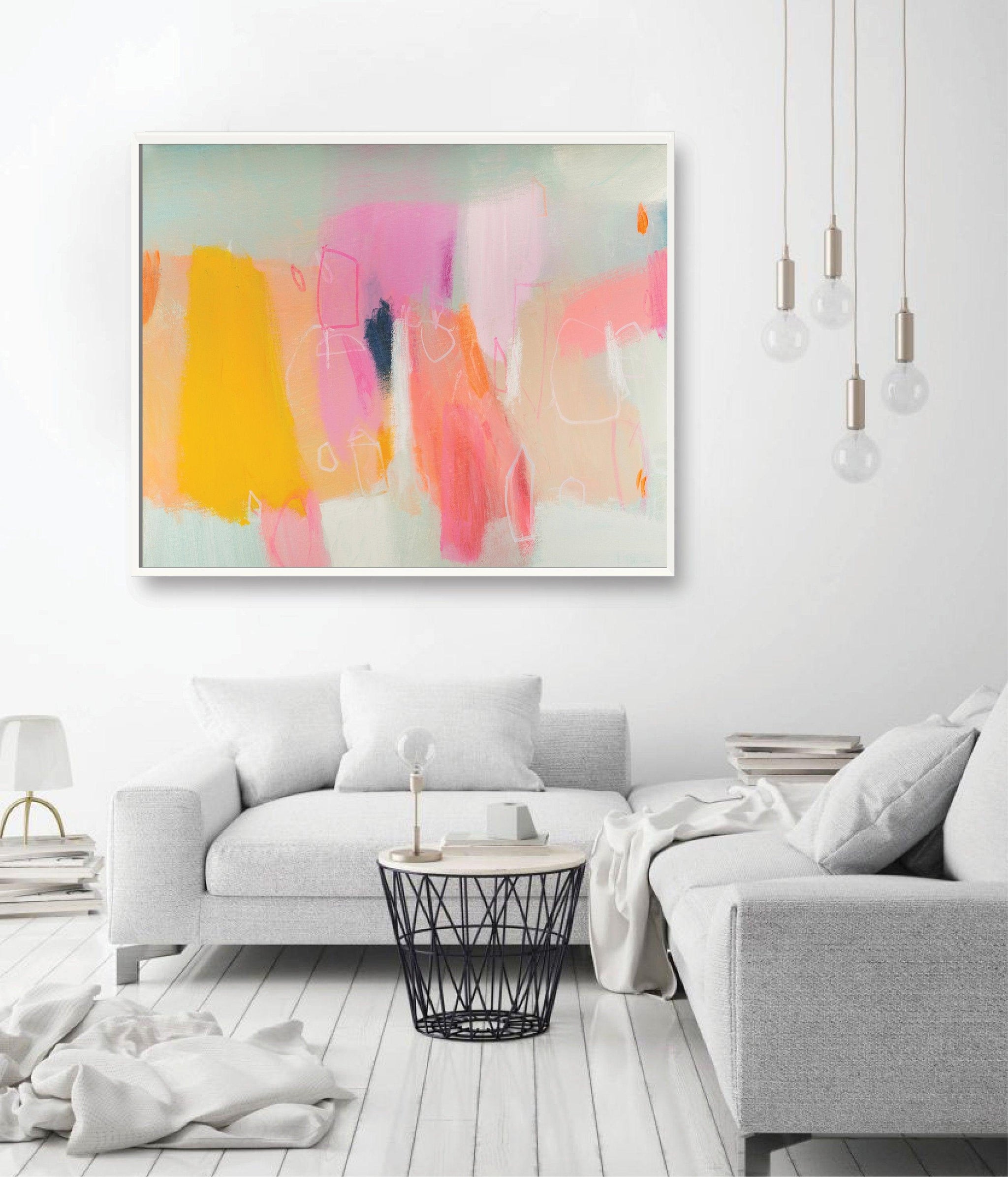 Yellow and pink abstract art print oversized wall art extra large wall print graffiti wall art - camilomattis.com