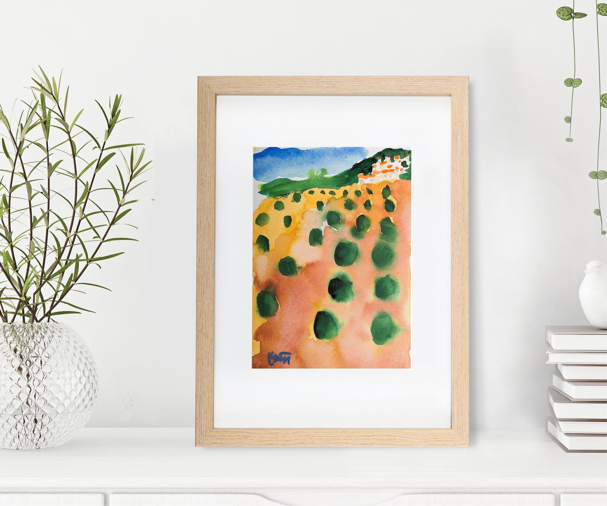 Olive trees landscape watercolor painting miniature painting plein air painting - camilomattis.com