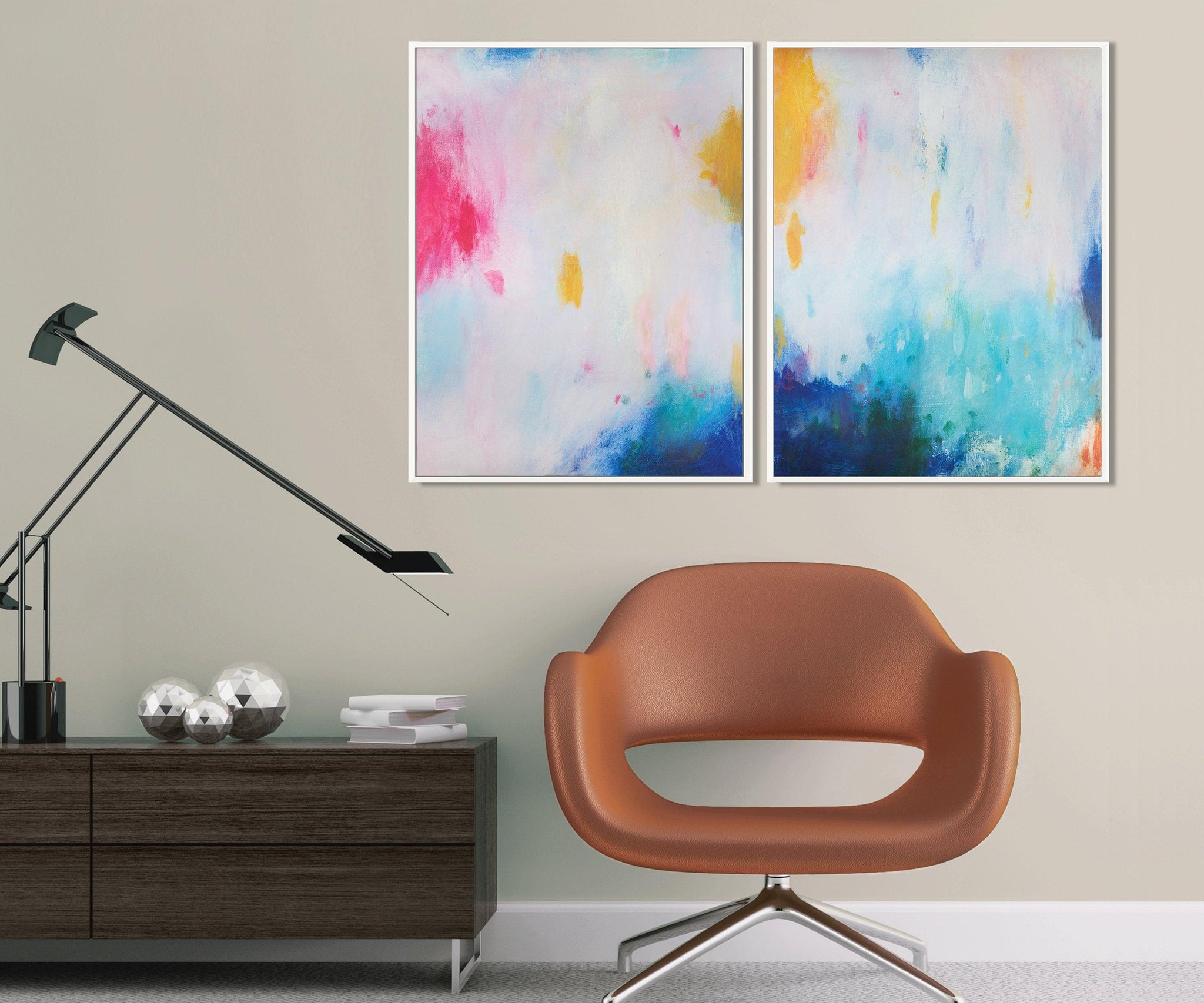 colorful extra large wall art set, Gallery wall set prints, Acrylic Abstract Painting gallery wall prints, blush pink wall art print - camilomattis.com