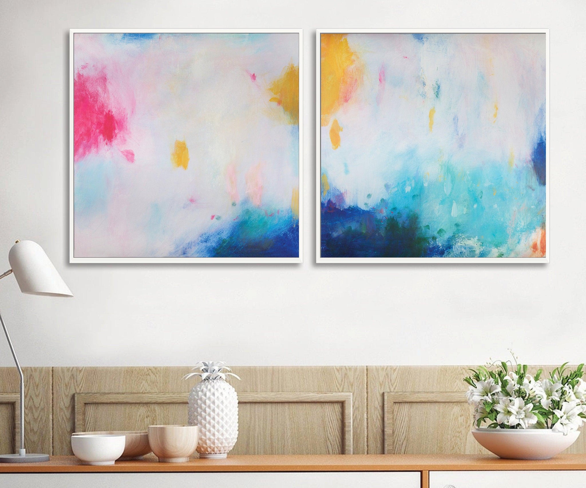 colorful extra large wall art set, Gallery wall set prints, Acrylic Abstract Painting gallery wall prints, blush pink wall art print - camilomattis.com