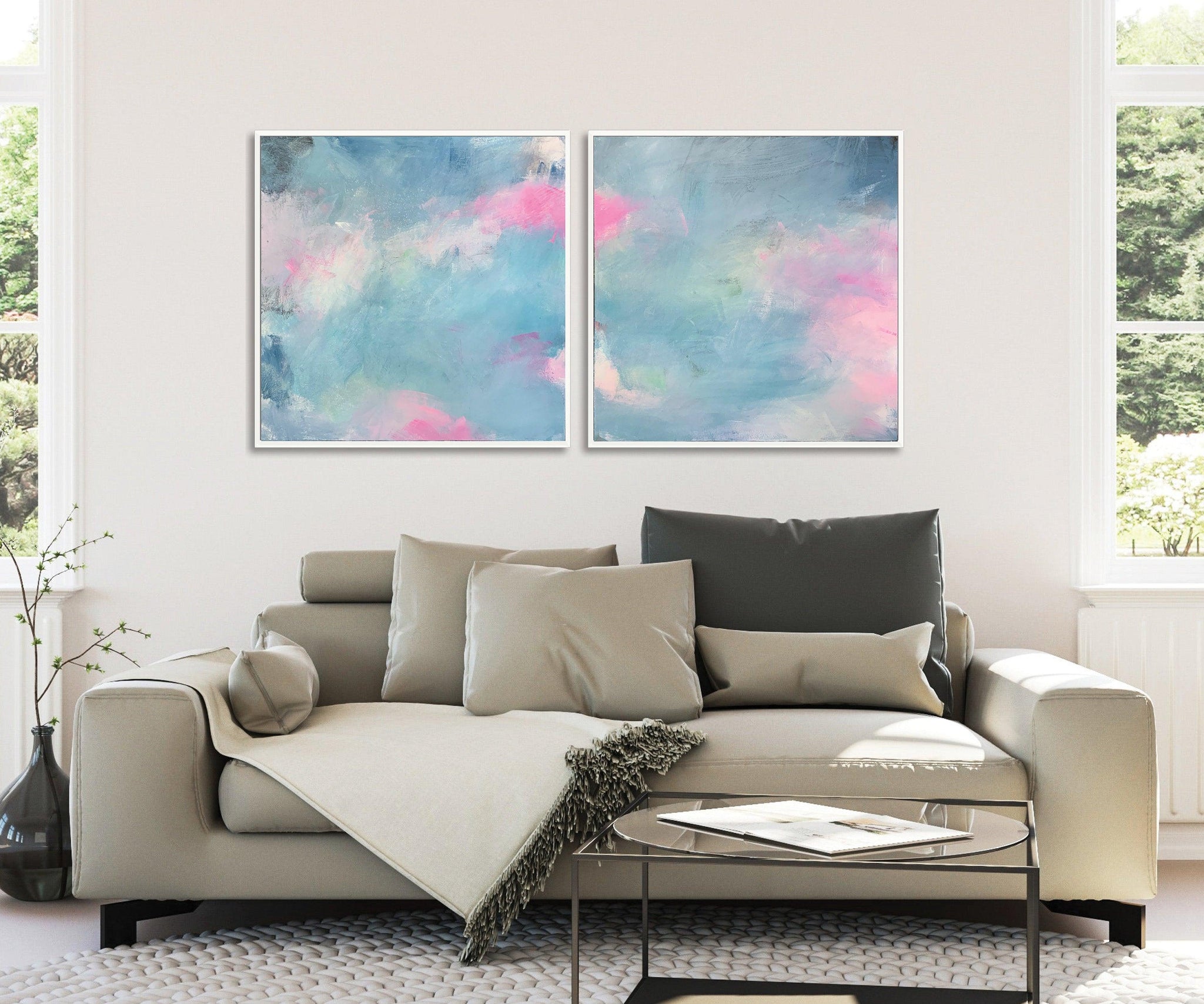 Gallery wall art set, Blue gallery wall set, Minimalist original abstract painting, Navy blue wall decor - camilomattis.com