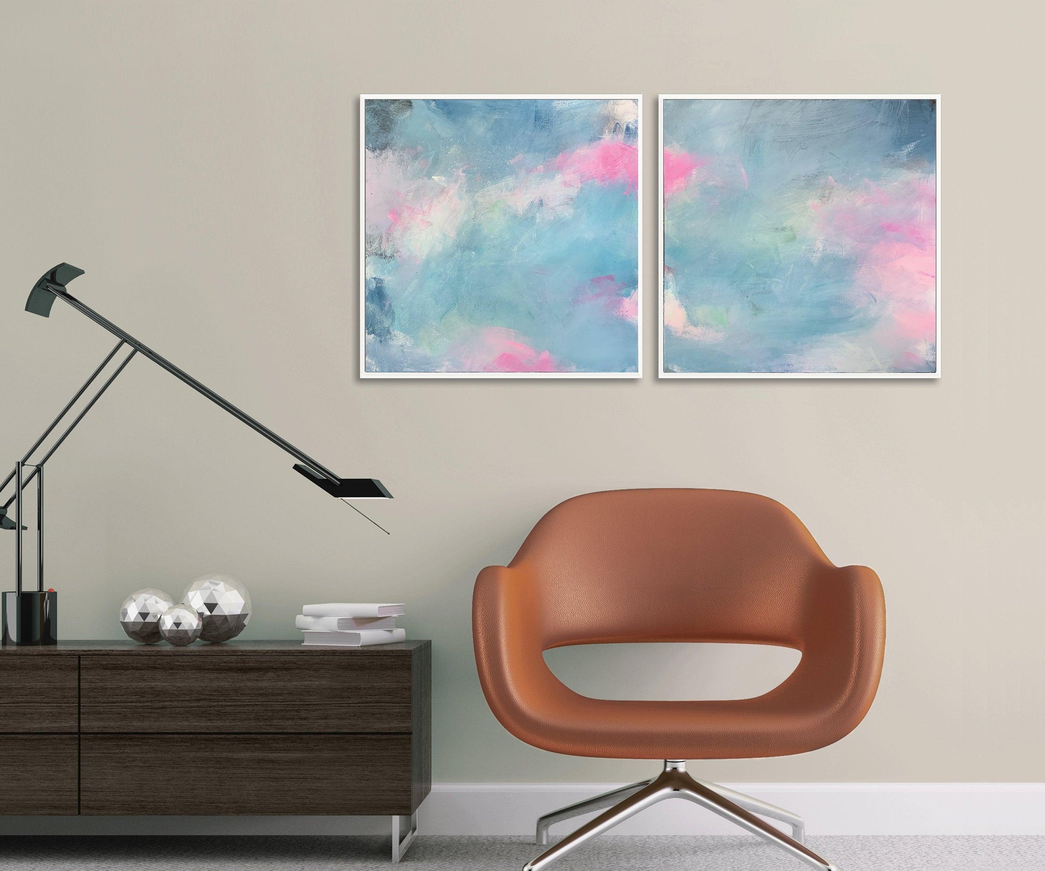 Gallery wall art set, Blue gallery wall set, Minimalist original abstract painting, Navy blue wall decor - camilomattis.com
