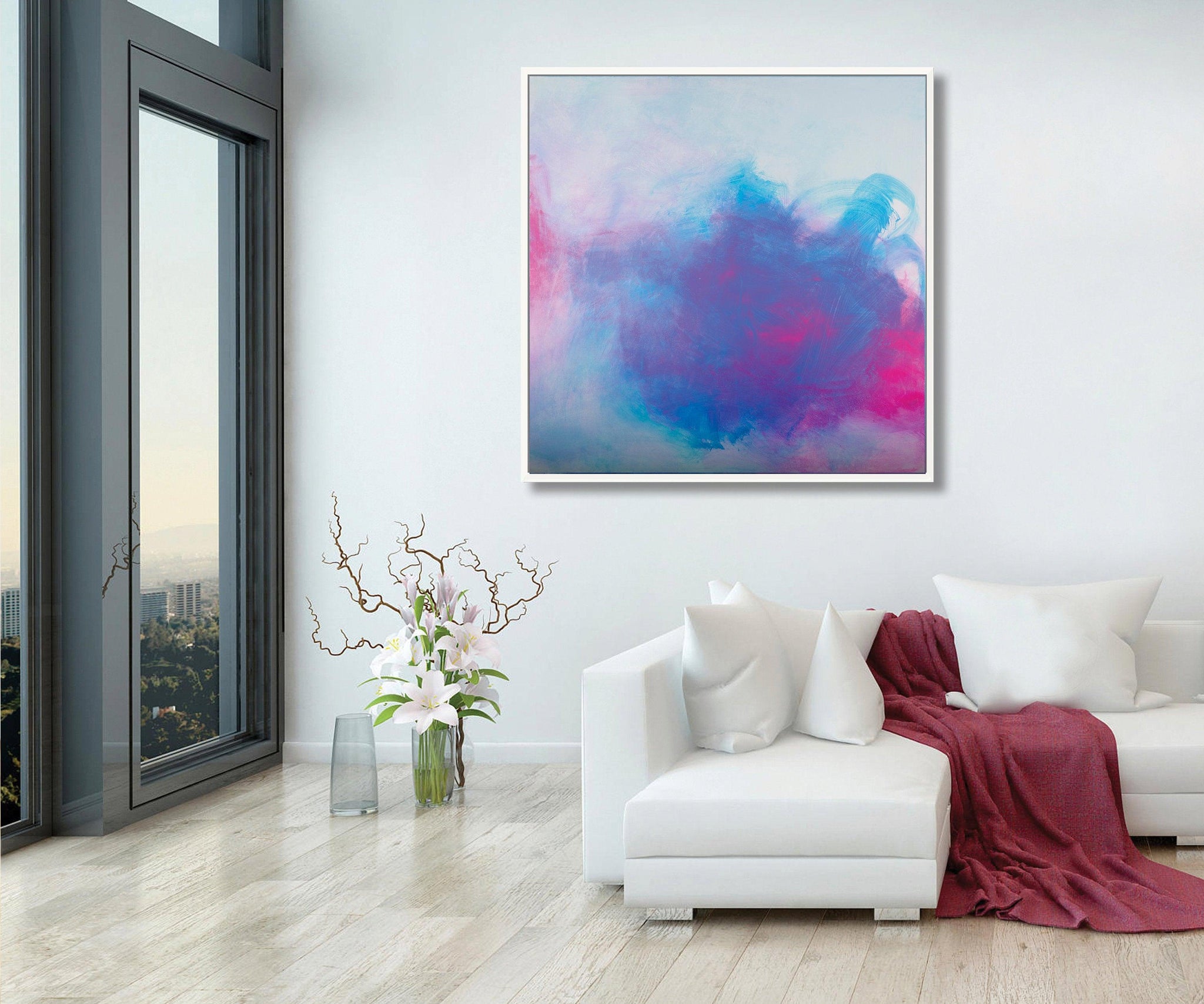 Blue extra large wall art, oversized wall art cloud painting original wave painting - camilomattis.com