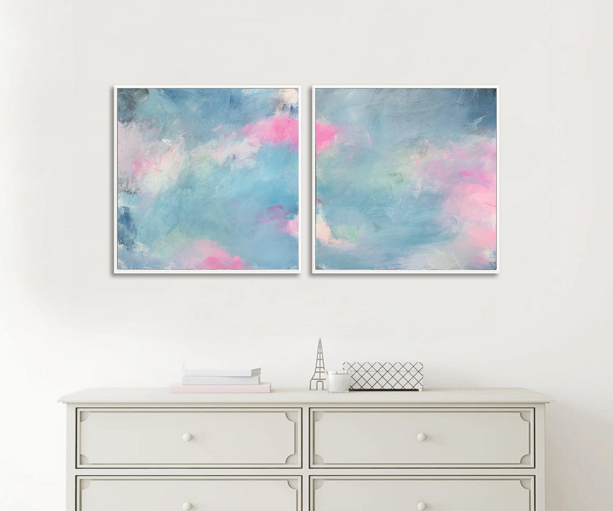 Gallery wall art set, Blue gallery wall set, Minimalist original abstract painting, Navy blue wall decor - camilomattis.com