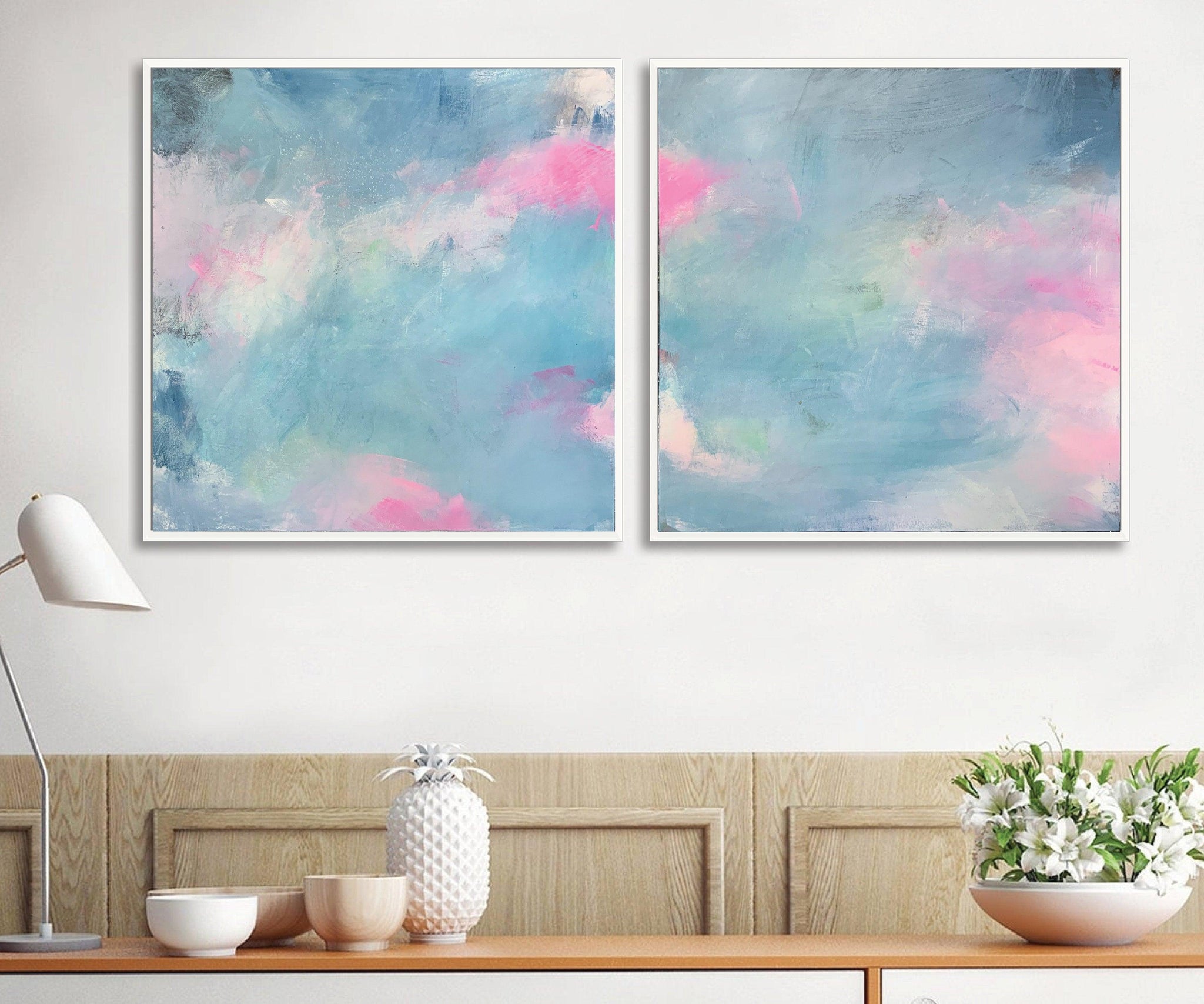 Gallery wall art set, Blue gallery wall set, Minimalist original abstract painting, Navy blue wall decor - camilomattis.com