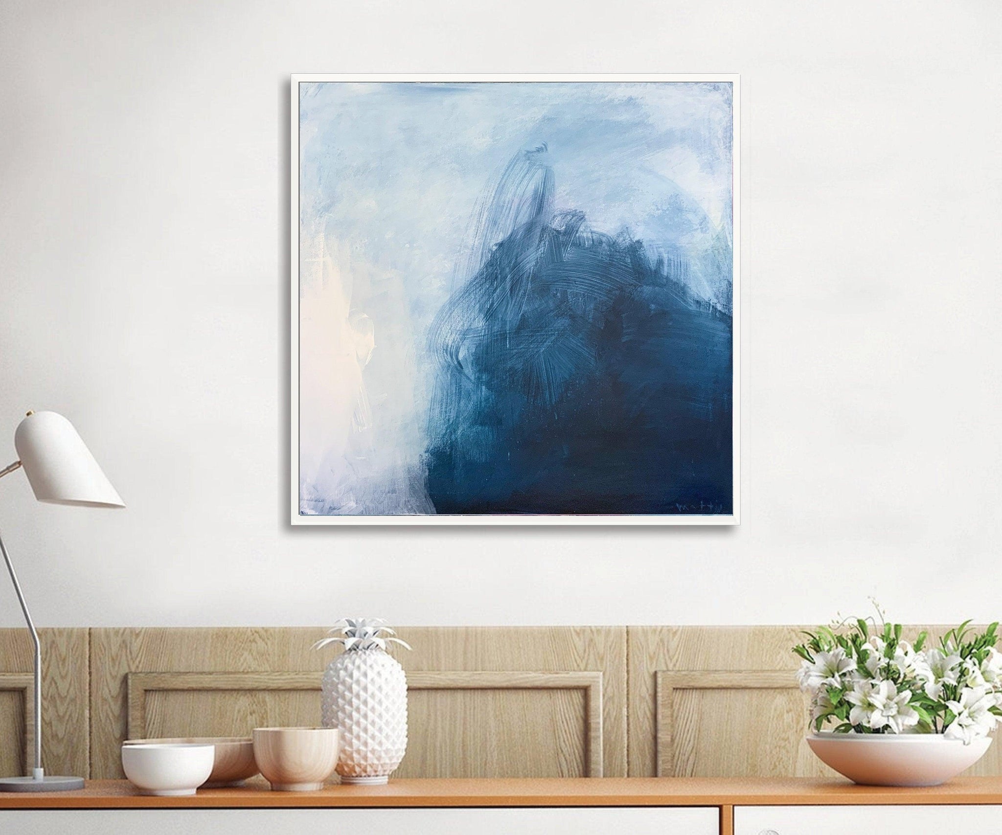 Large Blue and Grey Abstract Painting, Large Wall Art, Minimalist Art, Living Room Art, Zen Wall Art, Horizontal Wall Art - camilomattis.com