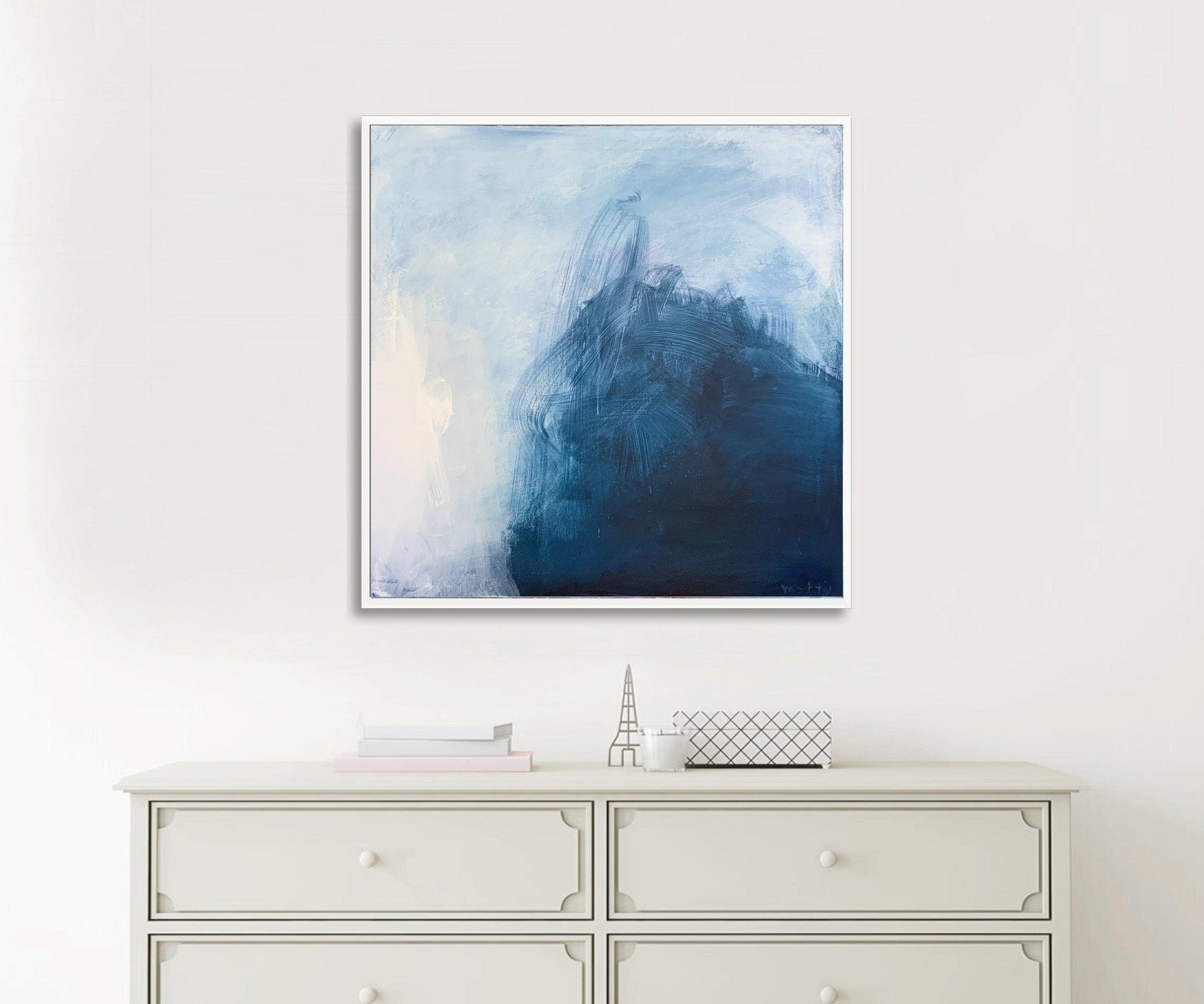 Large Blue and Grey Abstract Painting, Large Wall Art, Minimalist Art, Living Room Art, Zen Wall Art, Horizontal Wall Art - camilomattis.com