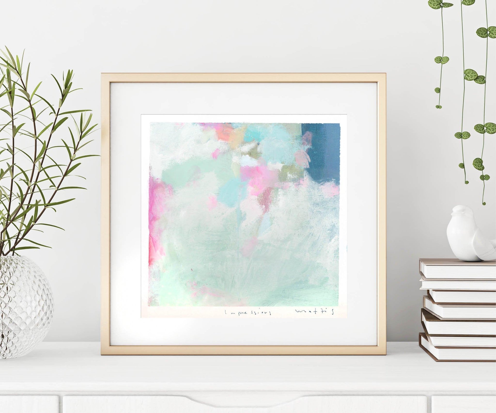 Blush pink wall art, Green tiny original painting, Abstract wall art, small wall art, Pink wall art - camilomattis.com