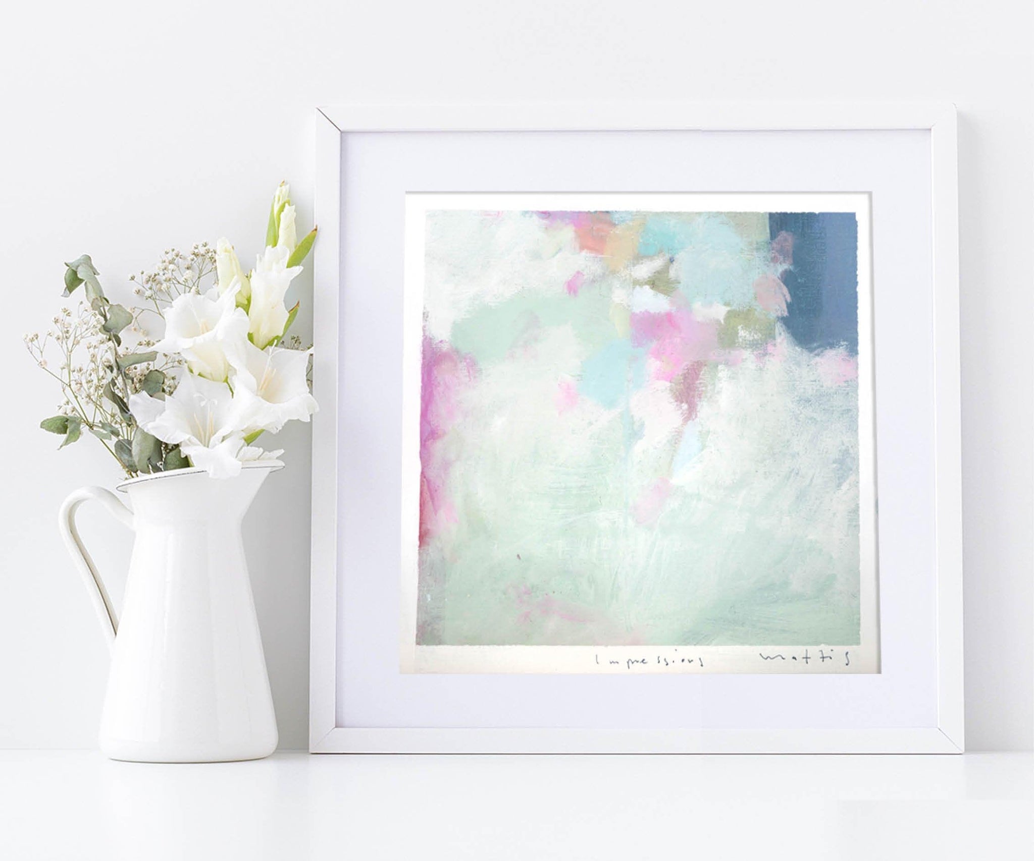 Blush pink wall art, Green tiny original painting, Abstract wall art, small wall art, Pink wall art - camilomattis.com